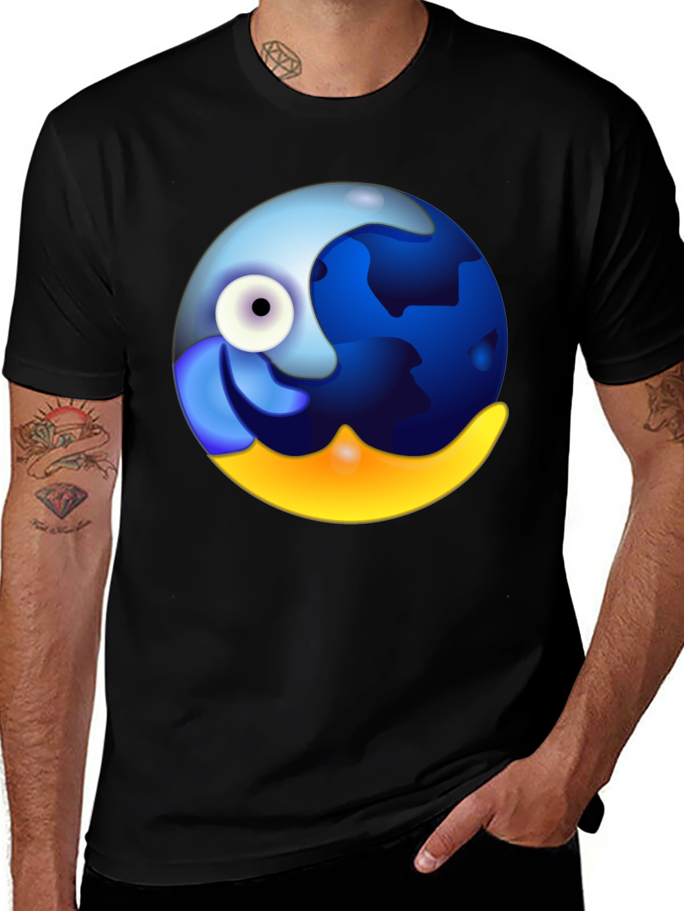 Variant 29 of Whimsical Globe Graphic Tee - Black Cotton Comfort