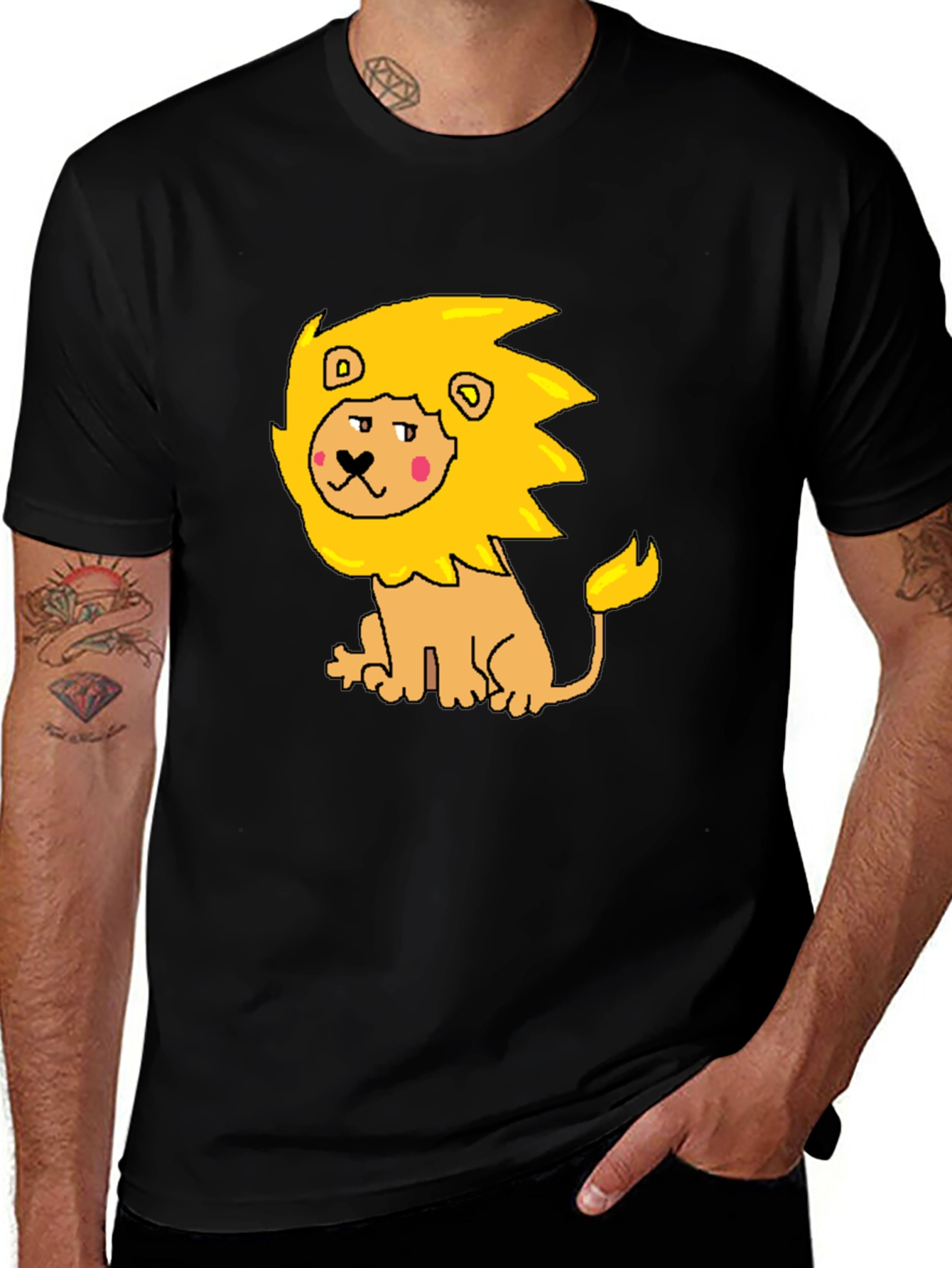 Variant 10 of Cartoon Lion Graphic Tee - Men's Black T-Shirt
