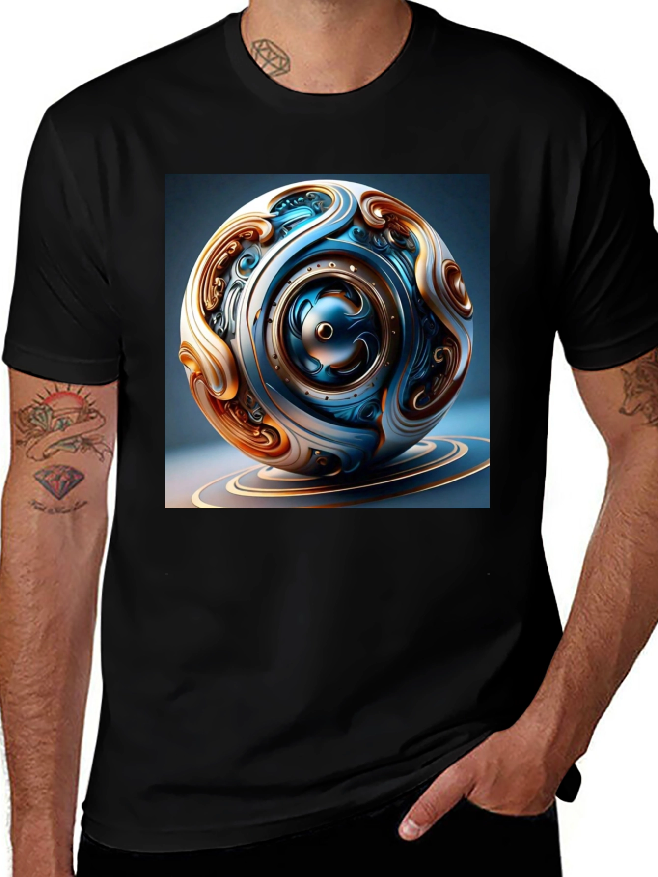 Artistic Gear Sphere Graphic Tee - Black