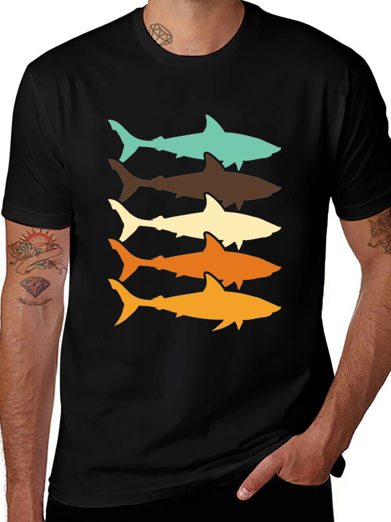 Variant 16 of Retro Shark Stack T-Shirt - Cool Ocean Life Tee