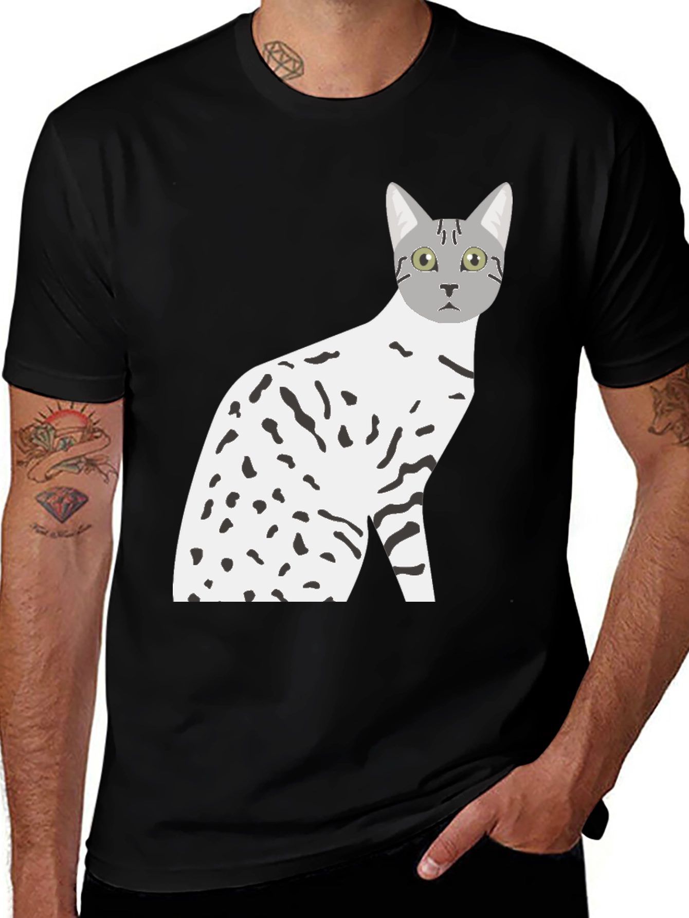Variant 7 of Cat Graphic Tee - Men's Black T-Shirt
