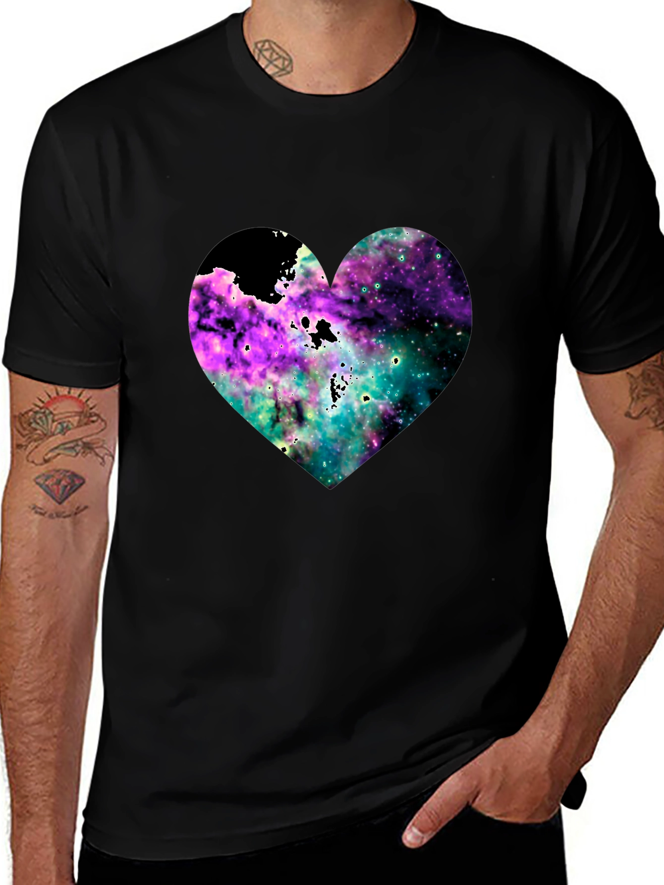 Variant 15 of Nebula Heart Graphic Tee - Black Cotton Blend