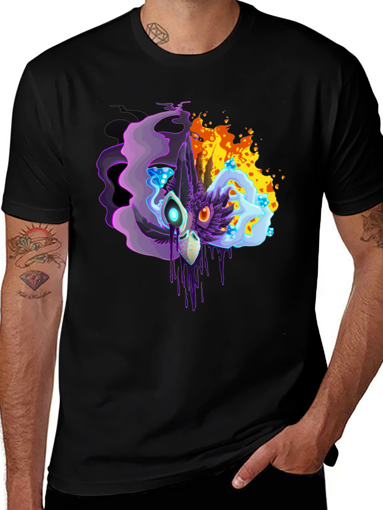 Variant 25 of Mystic Duality T-Shirt: Fire & Ice Design