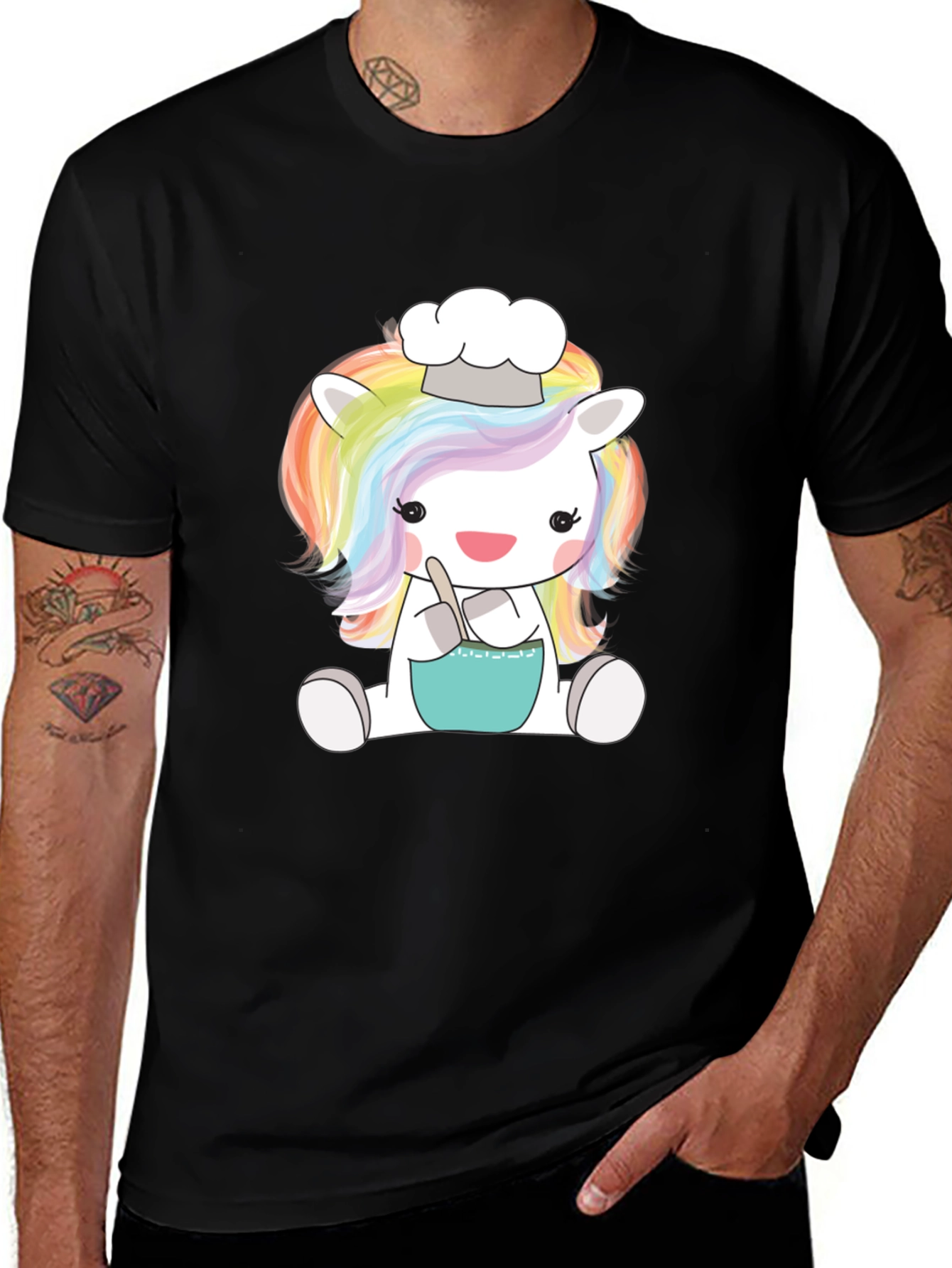 Unicorn Chef T-Shirt - Rainbow Hair, Cute Design