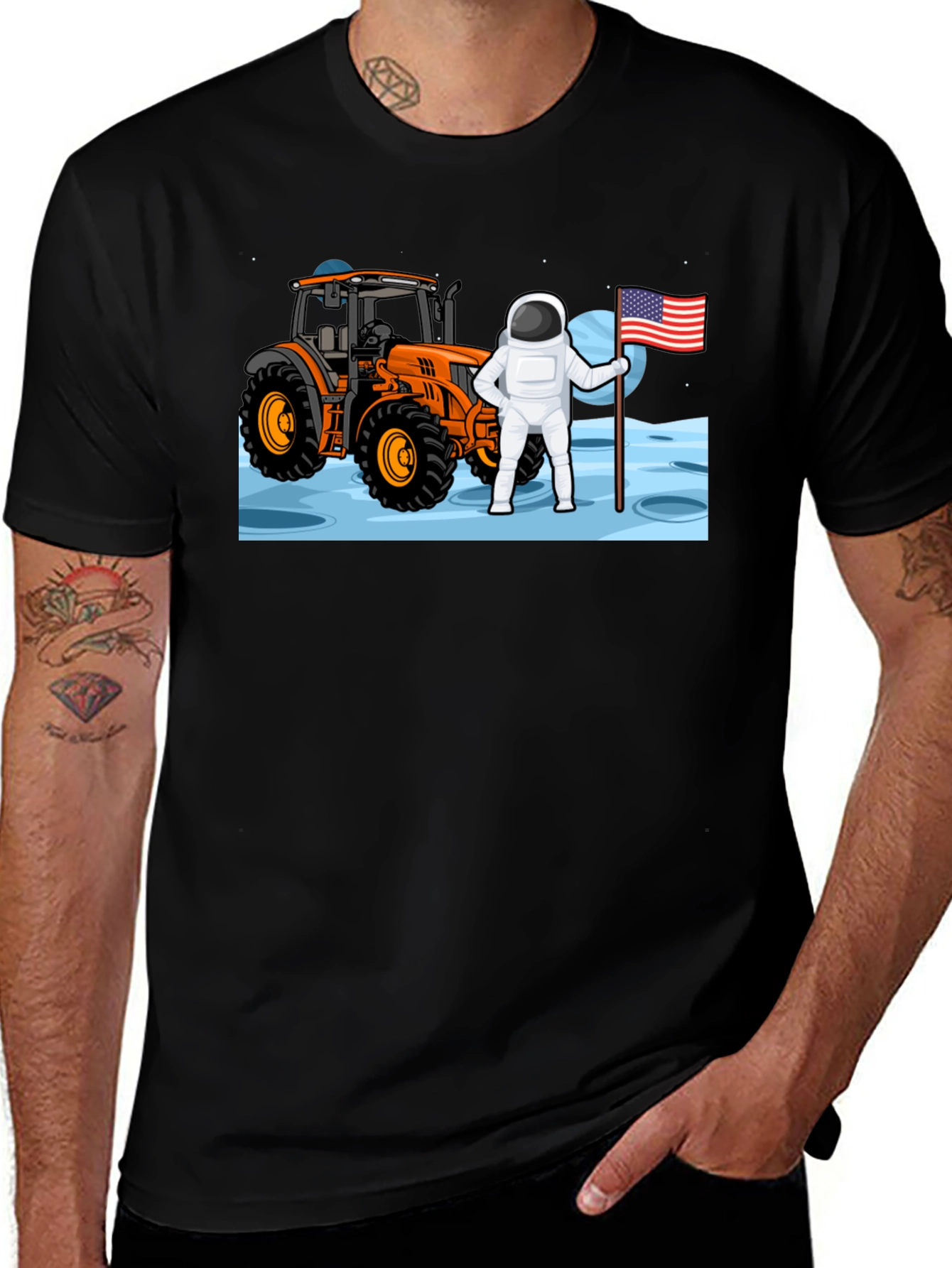 Variant 5 of Astronaut Tractor Moon T-Shirt