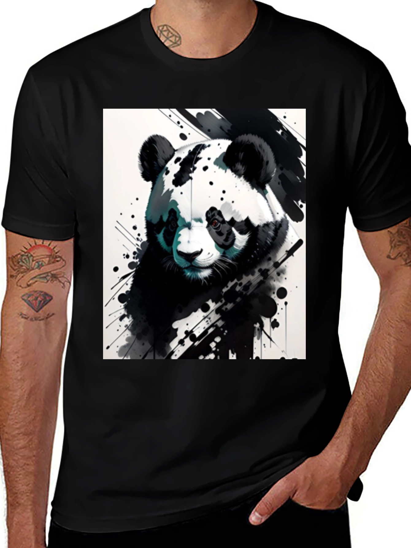 Variant 12 of Panda Splash Art Black T-Shirt