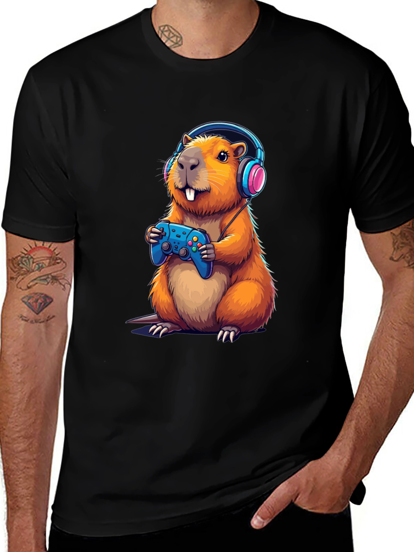 Gamer Beaver T-Shirt - Black Cotton Tee