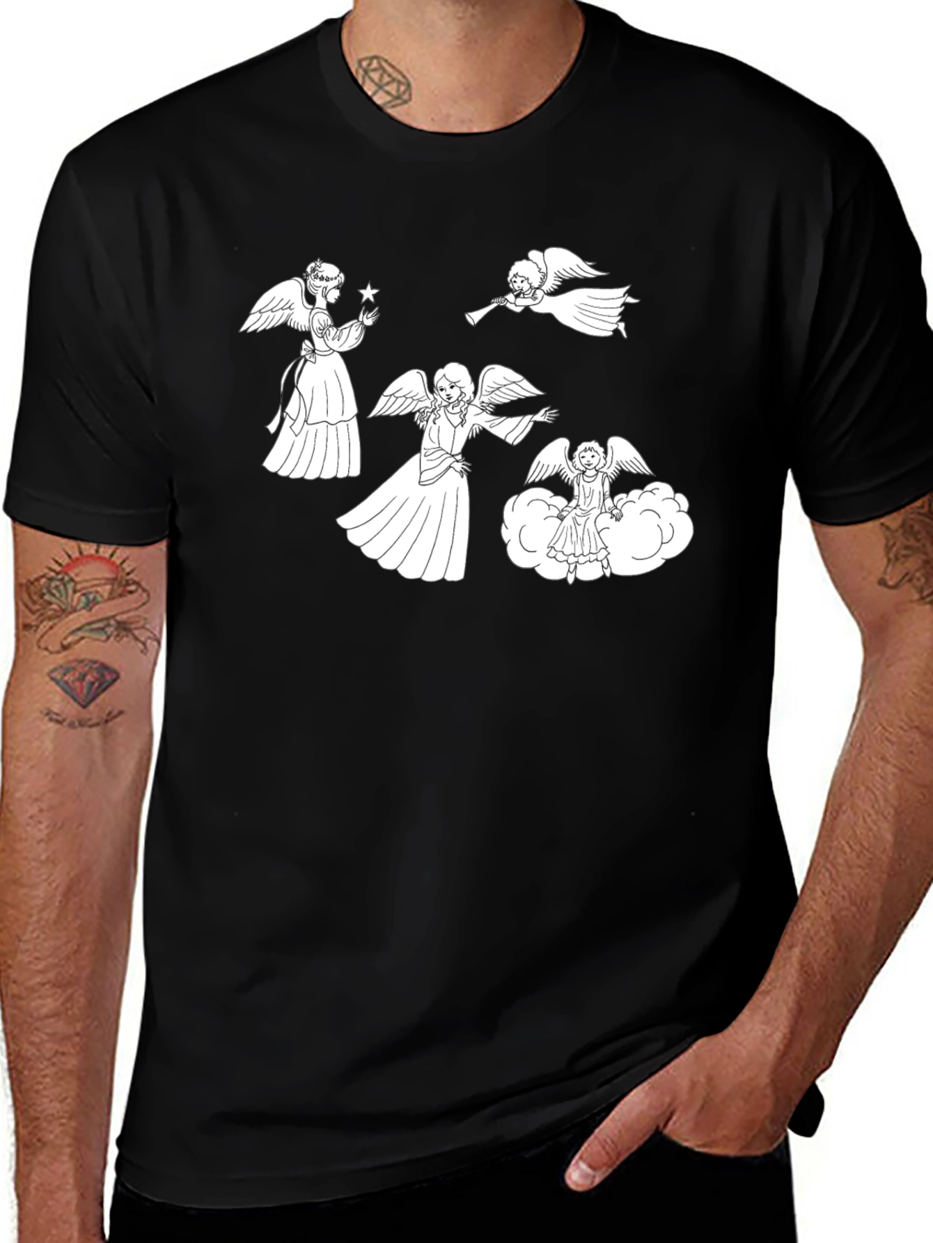 Variant 8 of Angelic Graphic Tee - Black Cotton Blend