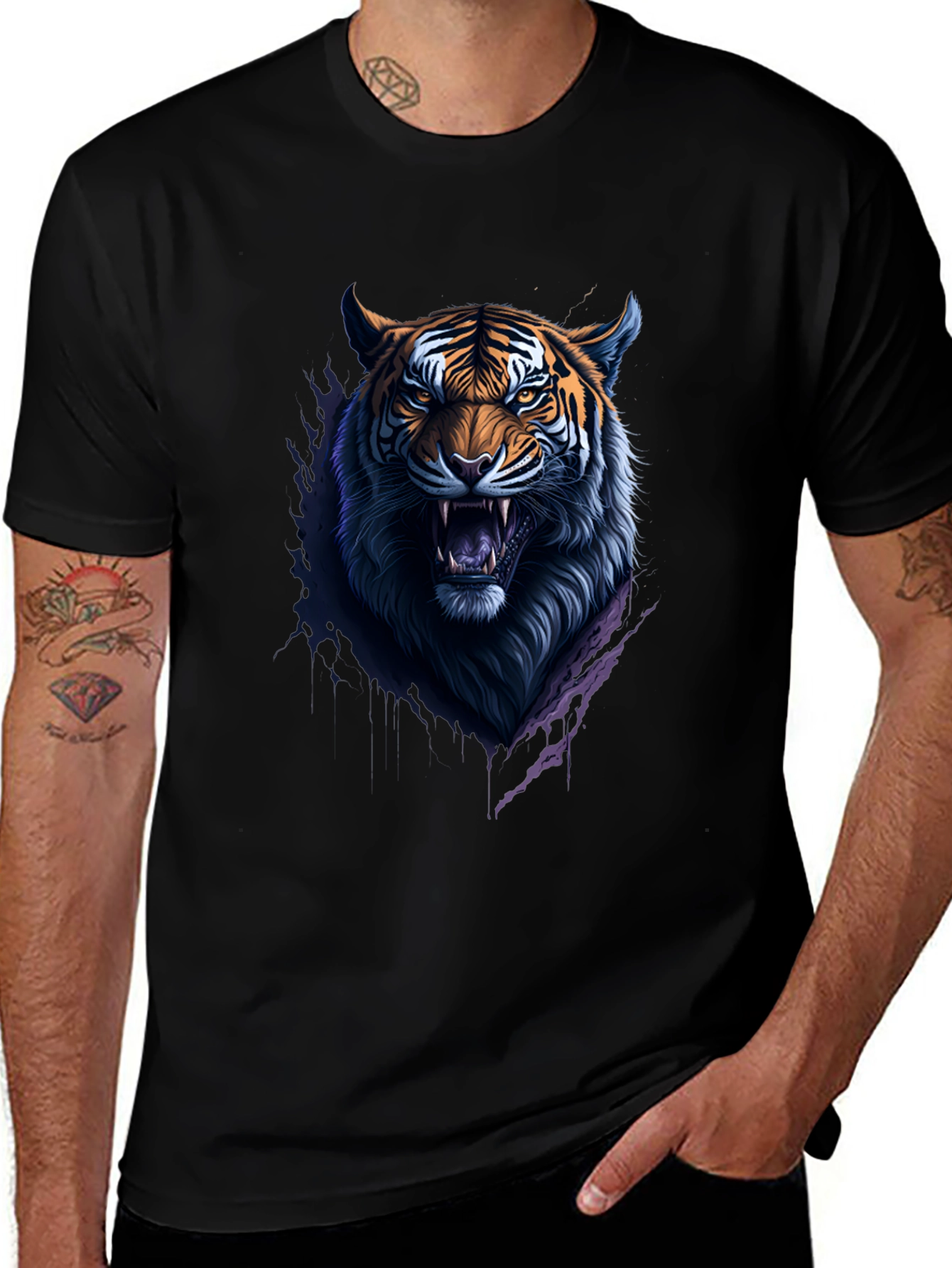 Variant 14 of Men's Black Tiger Graphic Tee