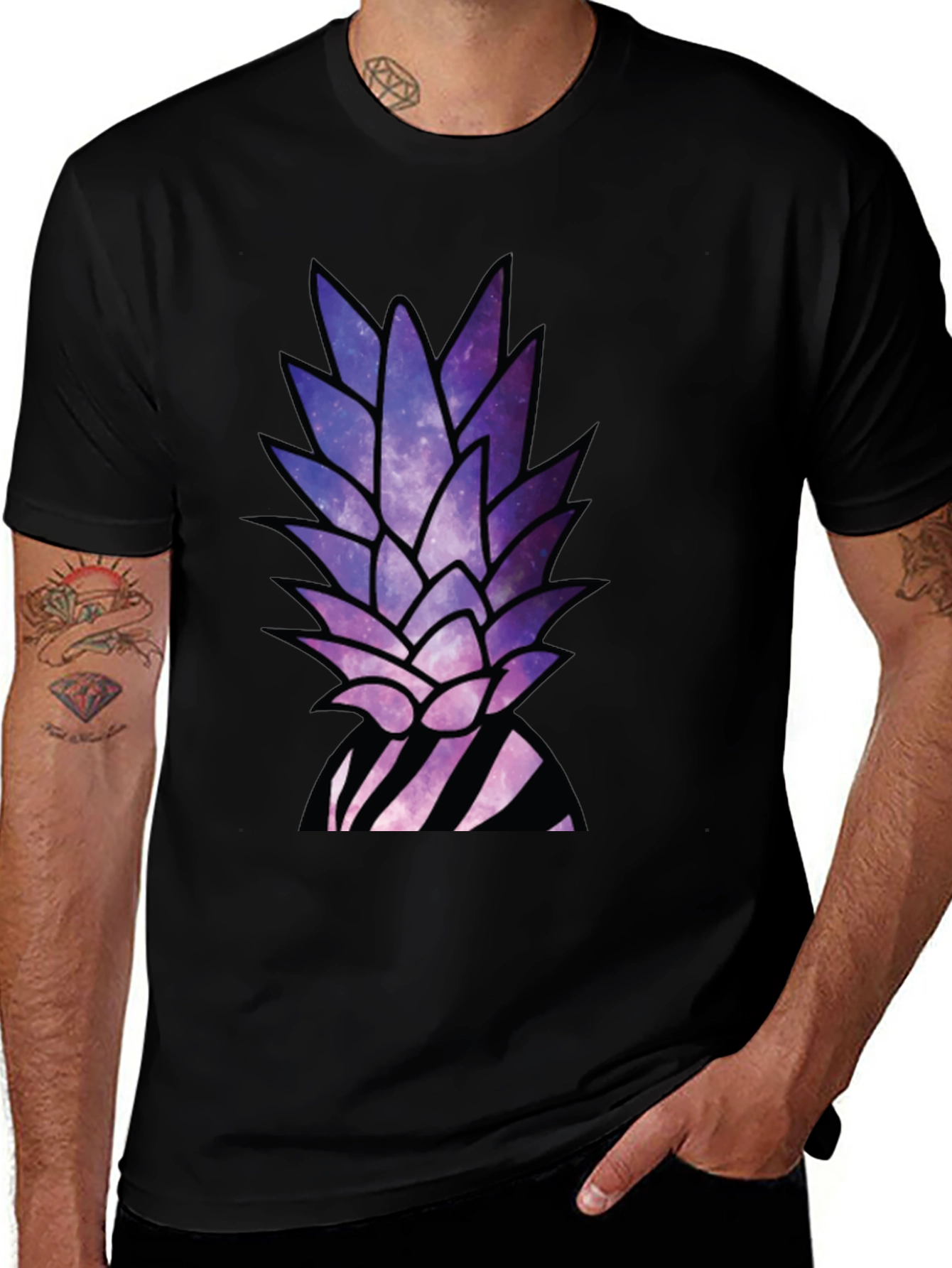 Black Galaxy Pineapple T-Shirt - Unique Graphic Tee main image