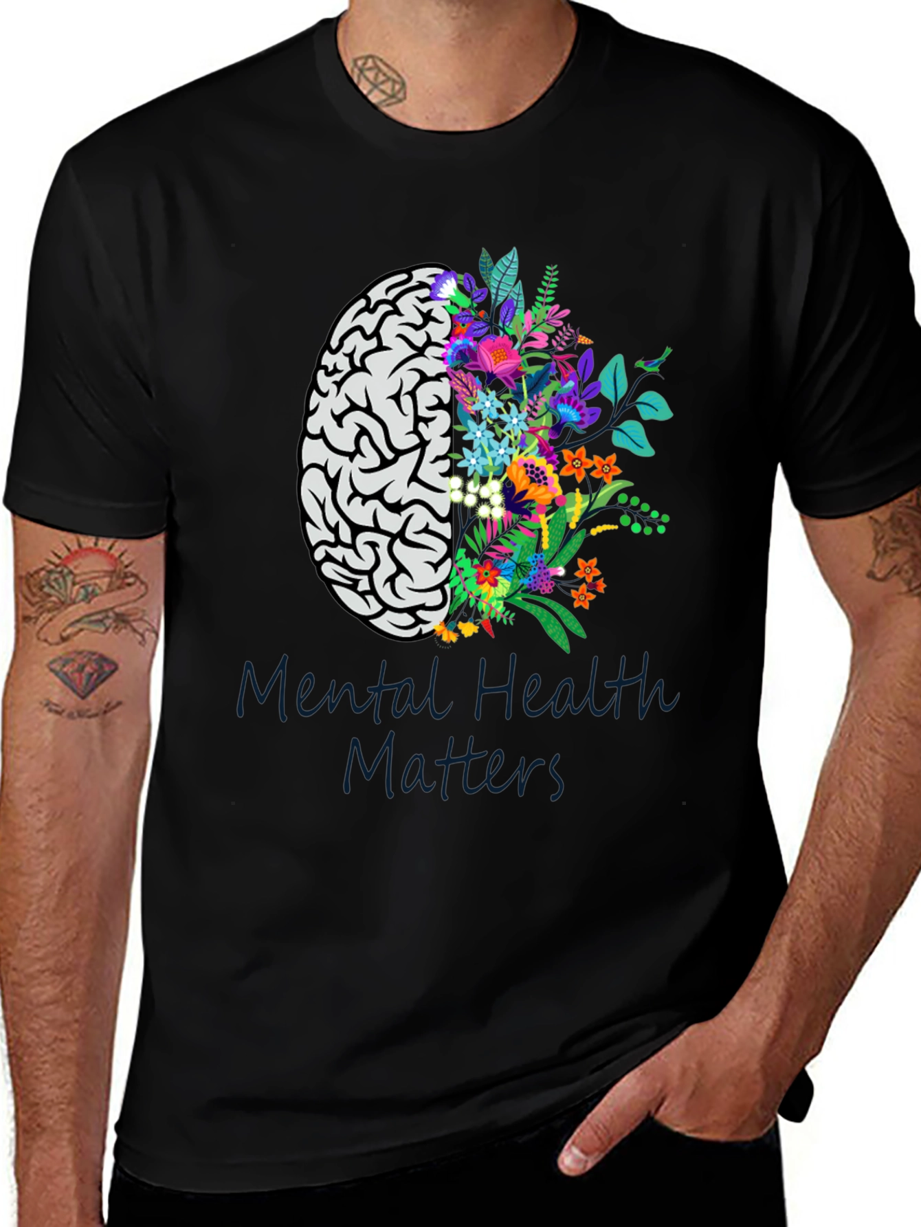Variant 23 of Mental Health Matters Brain Floral T-Shirt