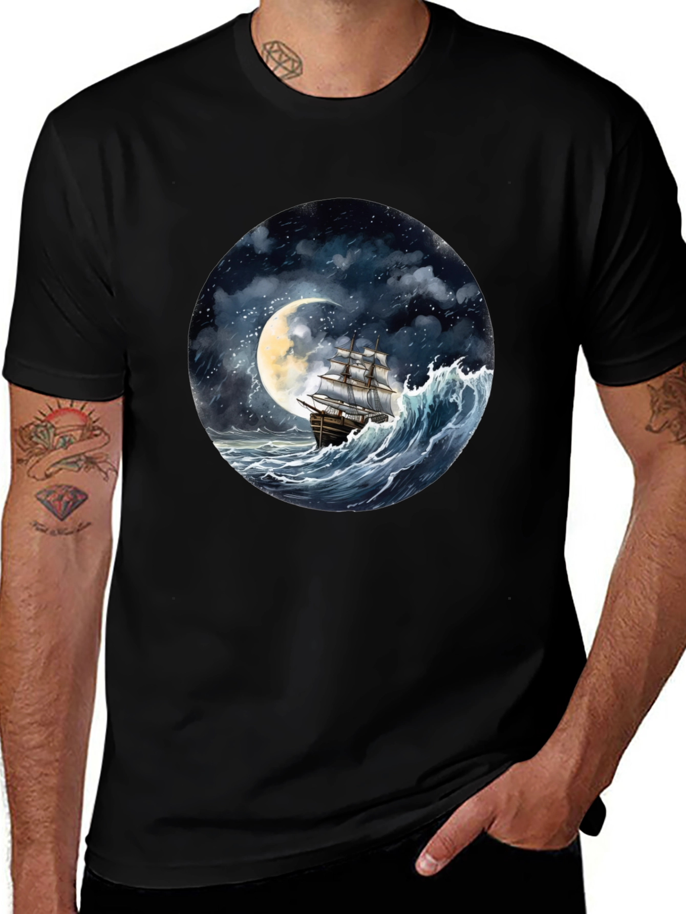 Nautical Moonlit Ship Graphic Tee