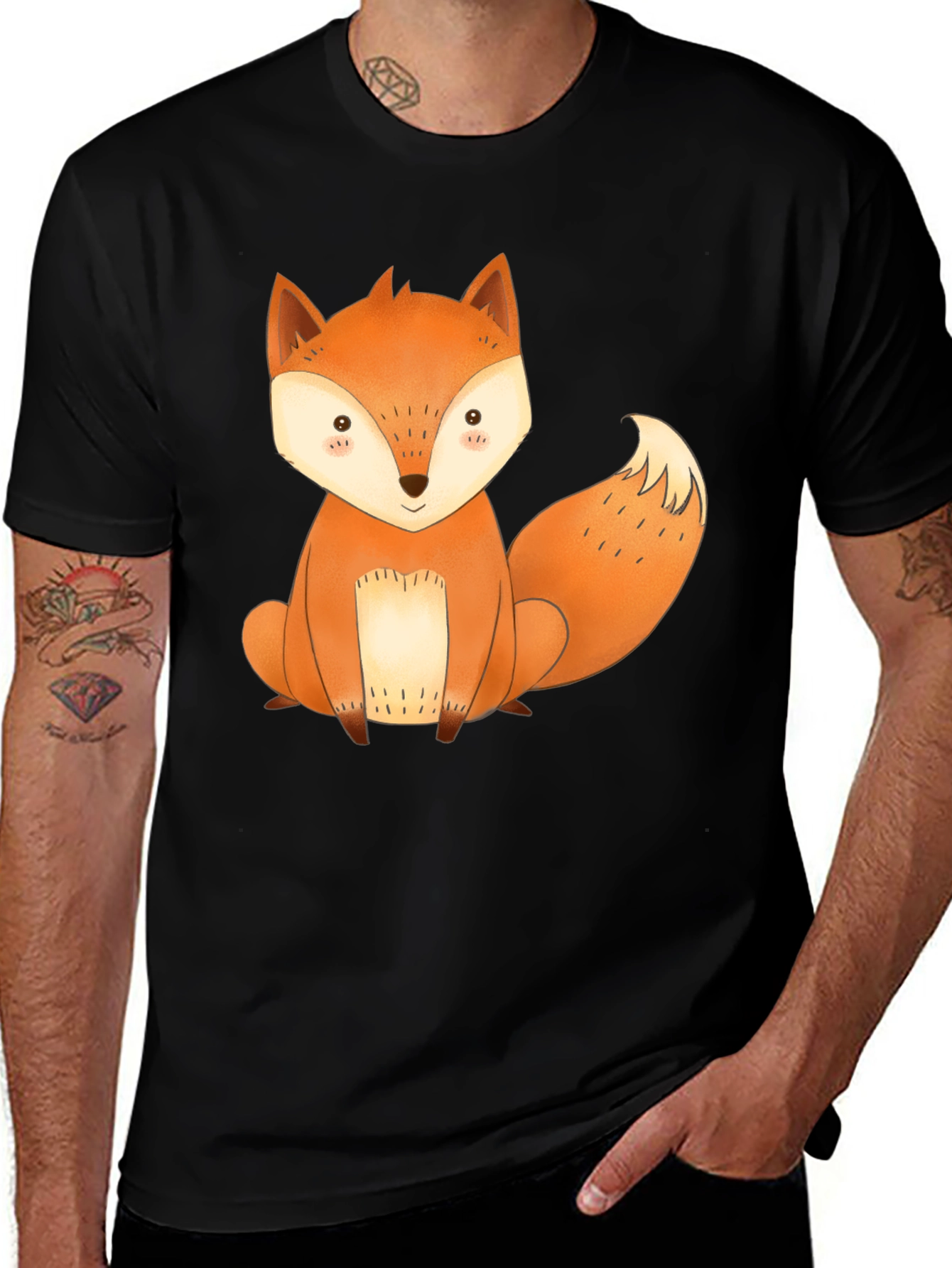 Variant 25 of Cute Fox Graphic Tee - Black Cotton T-Shirt