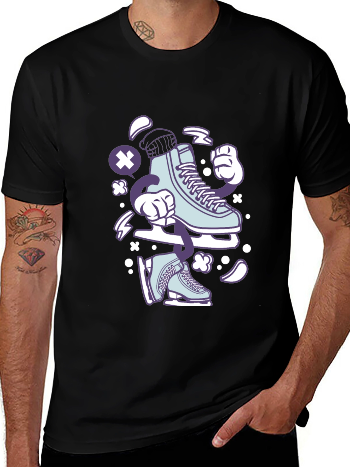 Variant 10 of Ice Skate Cartoon Black T-Shirt