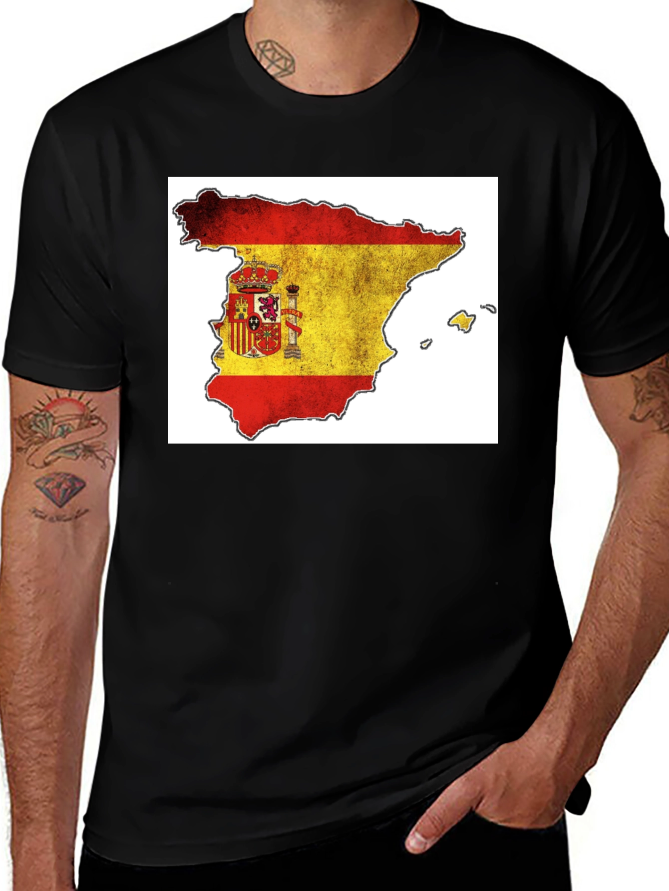Spain Flag Map T-Shirt - Black Cotton Tee