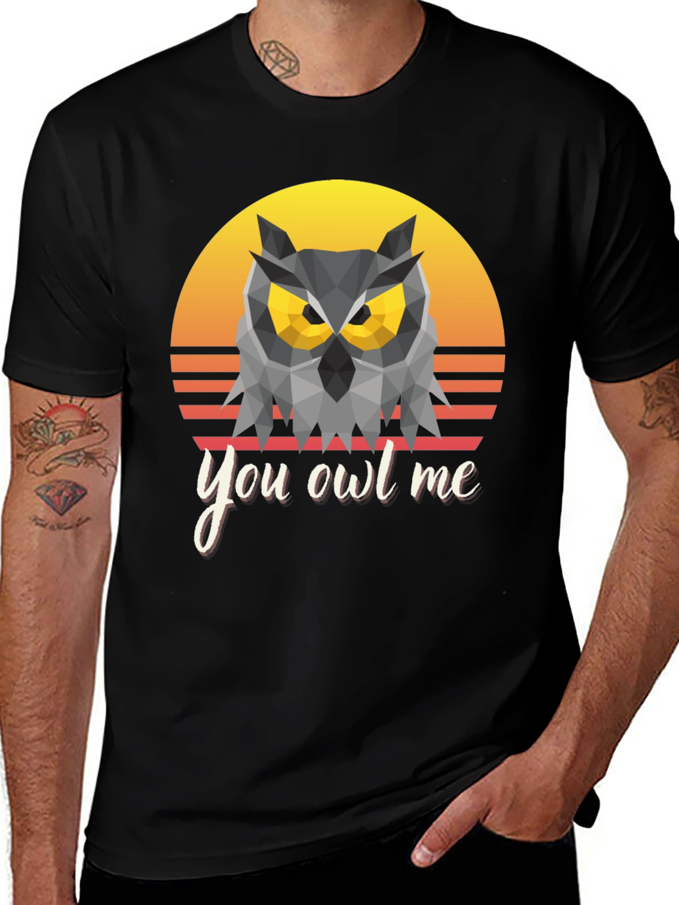 Black You Owl Me Geometric Owl T-Shirt main image