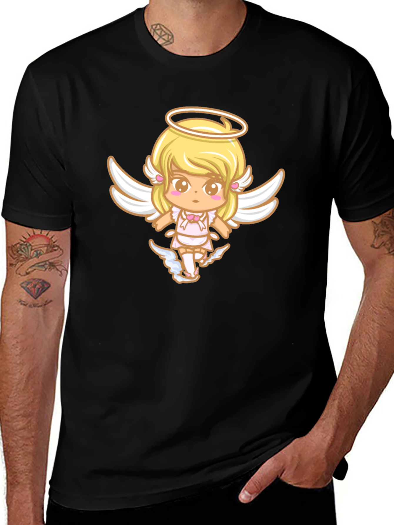 Variant 18 of Cute Angel Graphic Black T-Shirt