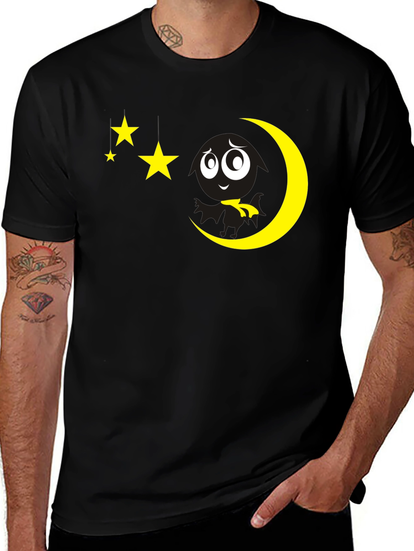 Variant 20 of Night Sky Tee: Moon & Stars Graphic Black T-Shirt