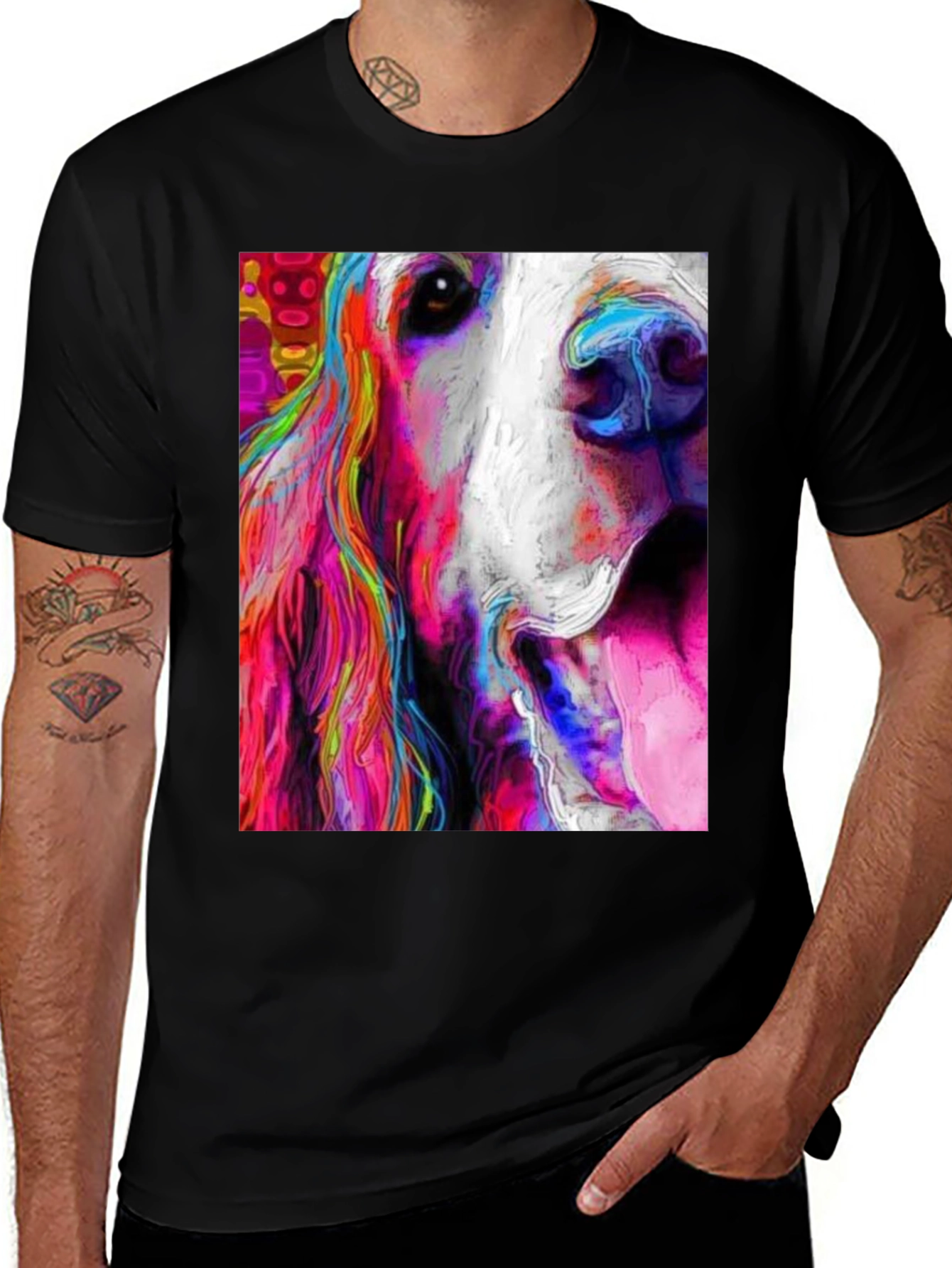 Black Colorful Dog Art Graphic Tee main image