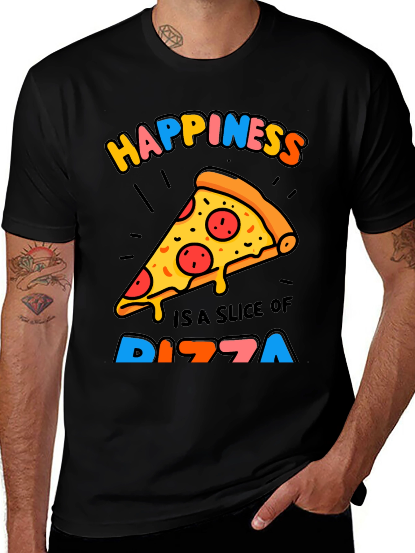 Variant 24 of Happiness Pizza Slice Graphic T-Shirt - Trendy Casual Tee