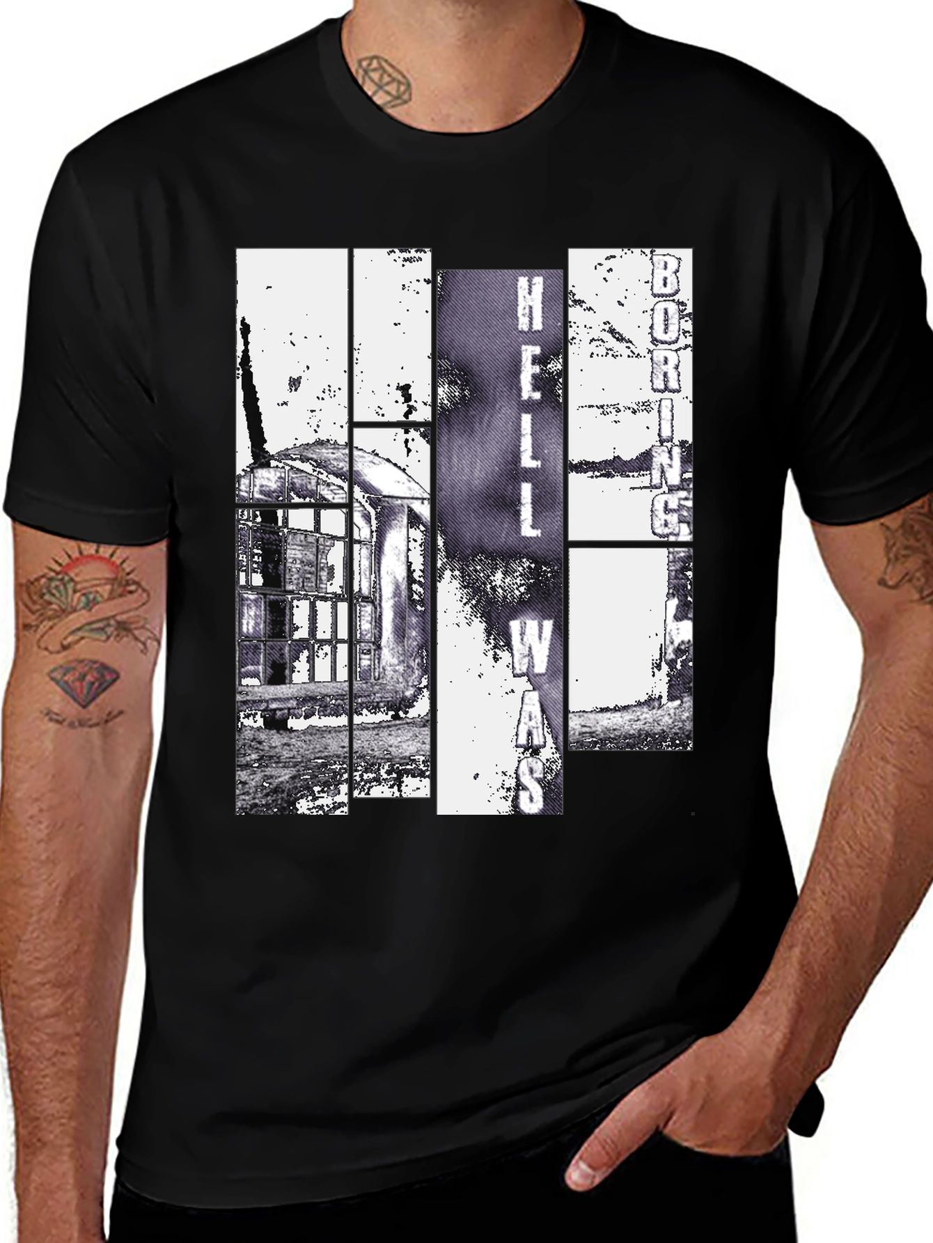 Variant 15 of Edgy Black T-Shirt with "Hell Was Boring" Design