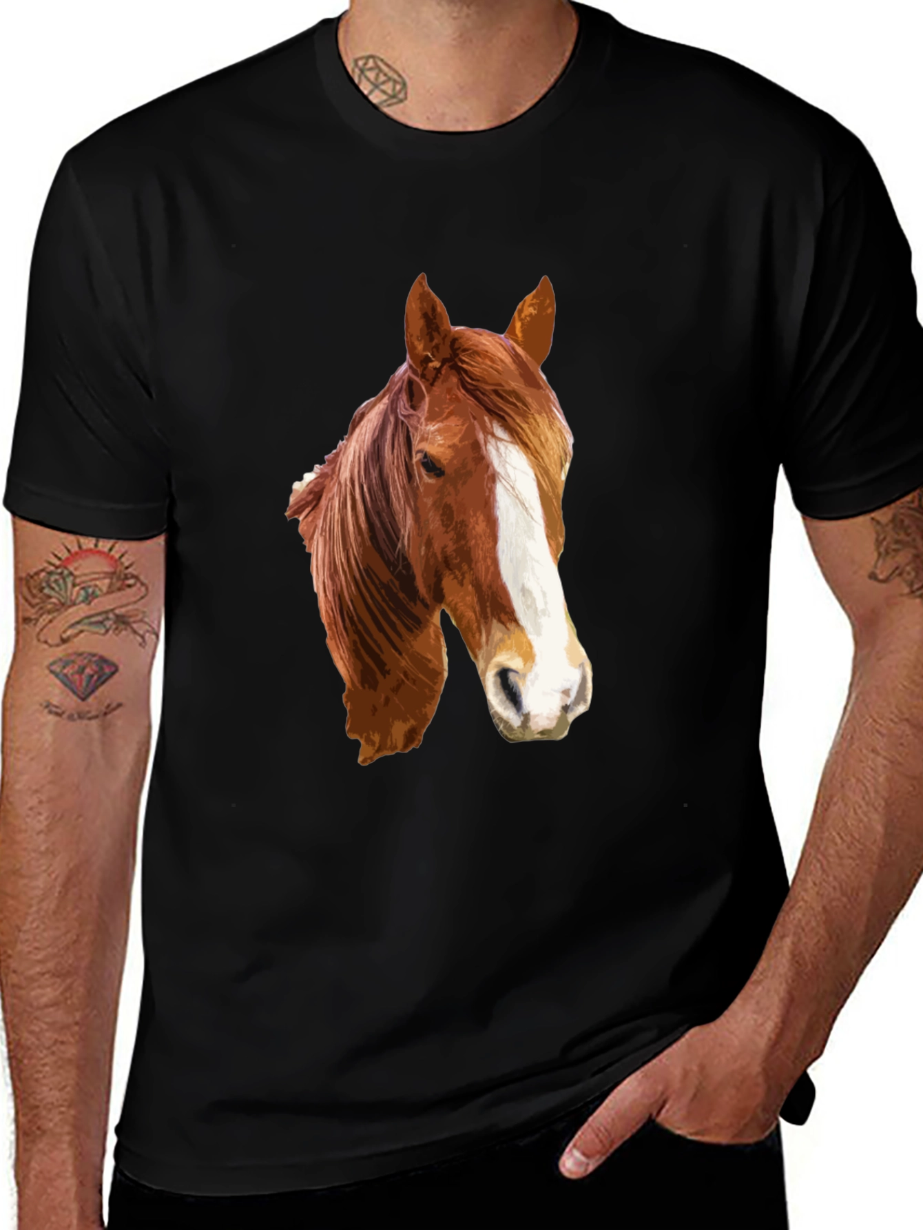 Variant 12 of Horse Head Graphic T-Shirt - Black Cotton Tee