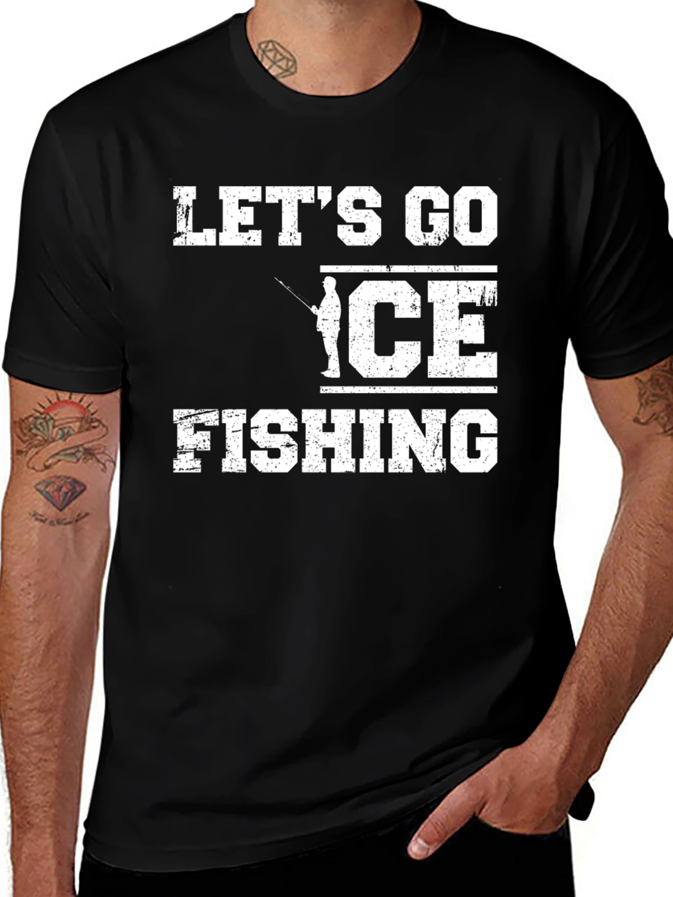 Variant 8 of Let's Go Ice Fishing Graphic Tee - Black Cotton T-Shirt