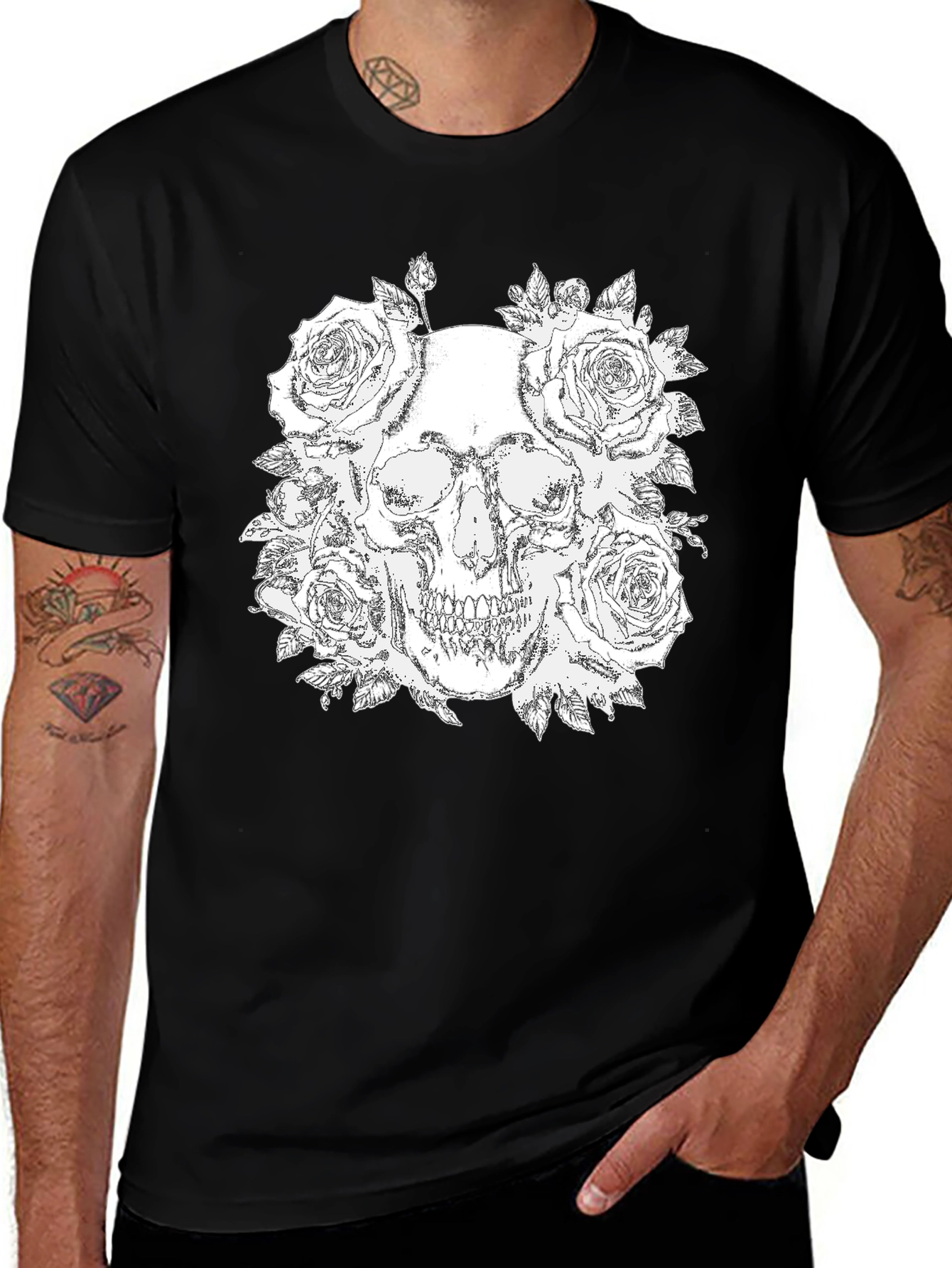 Variant 9 of Skull and Roses Graphic Tee - Black
