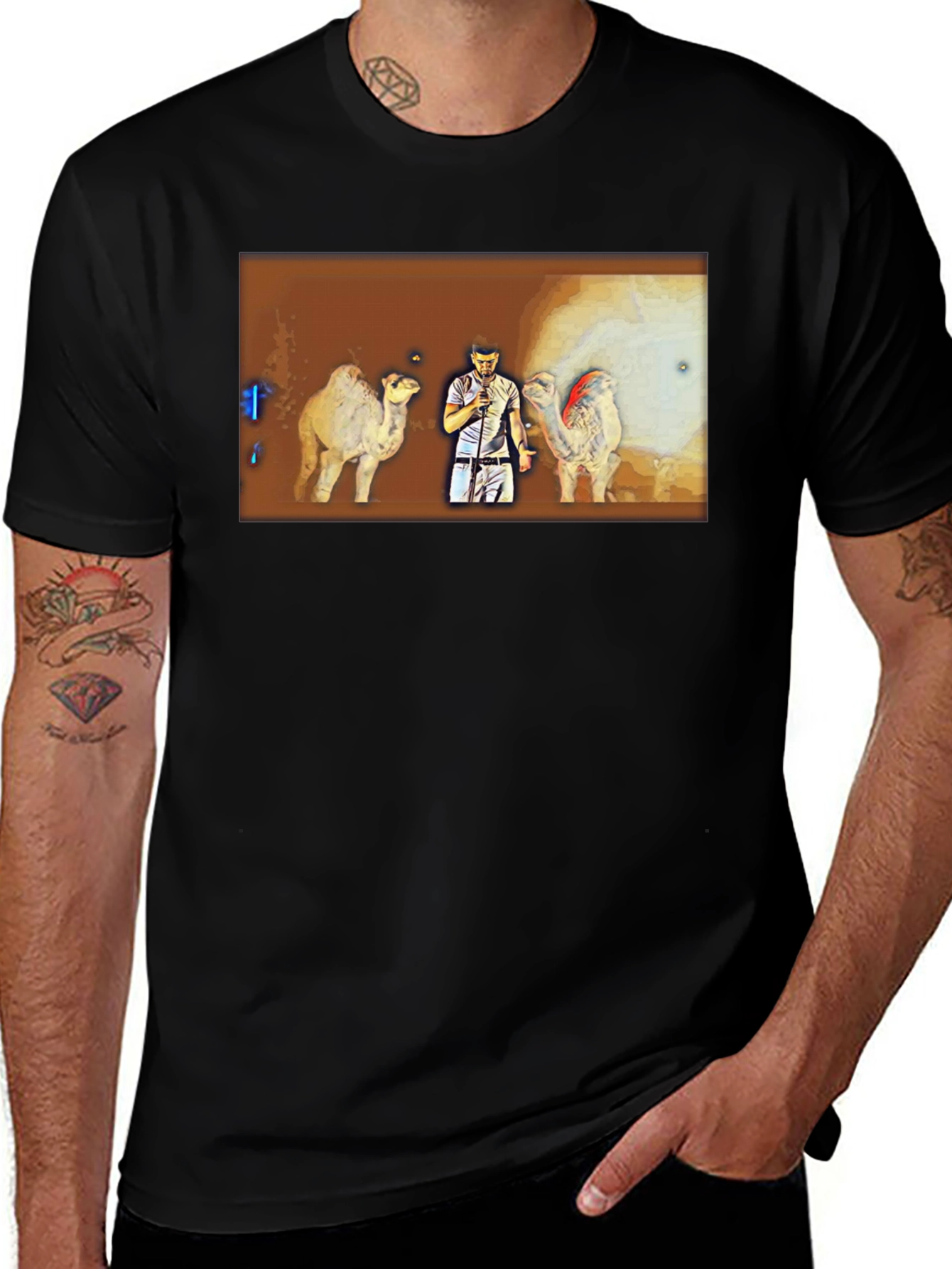 Variant 6 of Camel Scene Graphic Tee - Men's Black T-Shirt