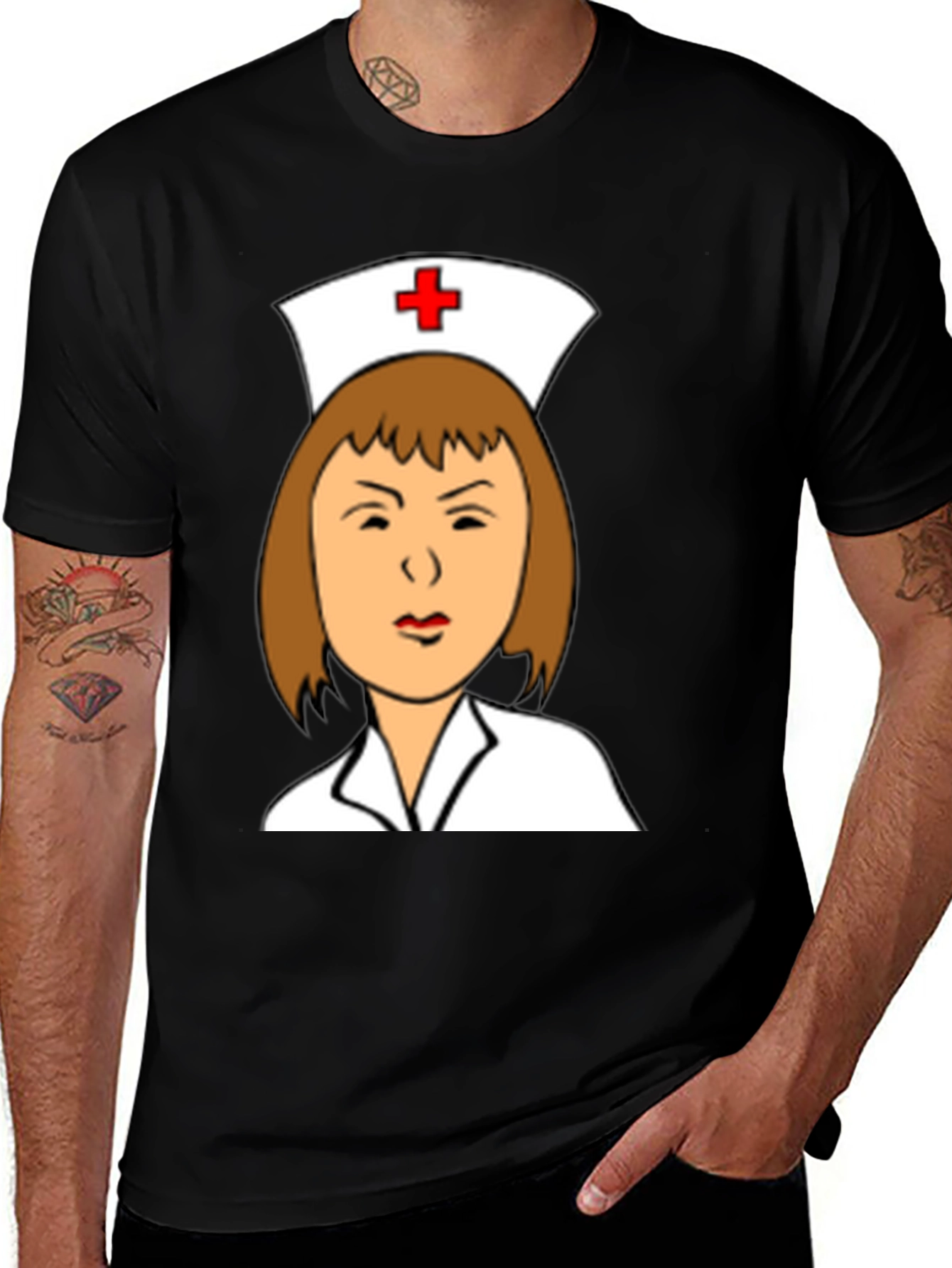 Variant 23 of Novelty Nurse Graphic Black T-Shirt