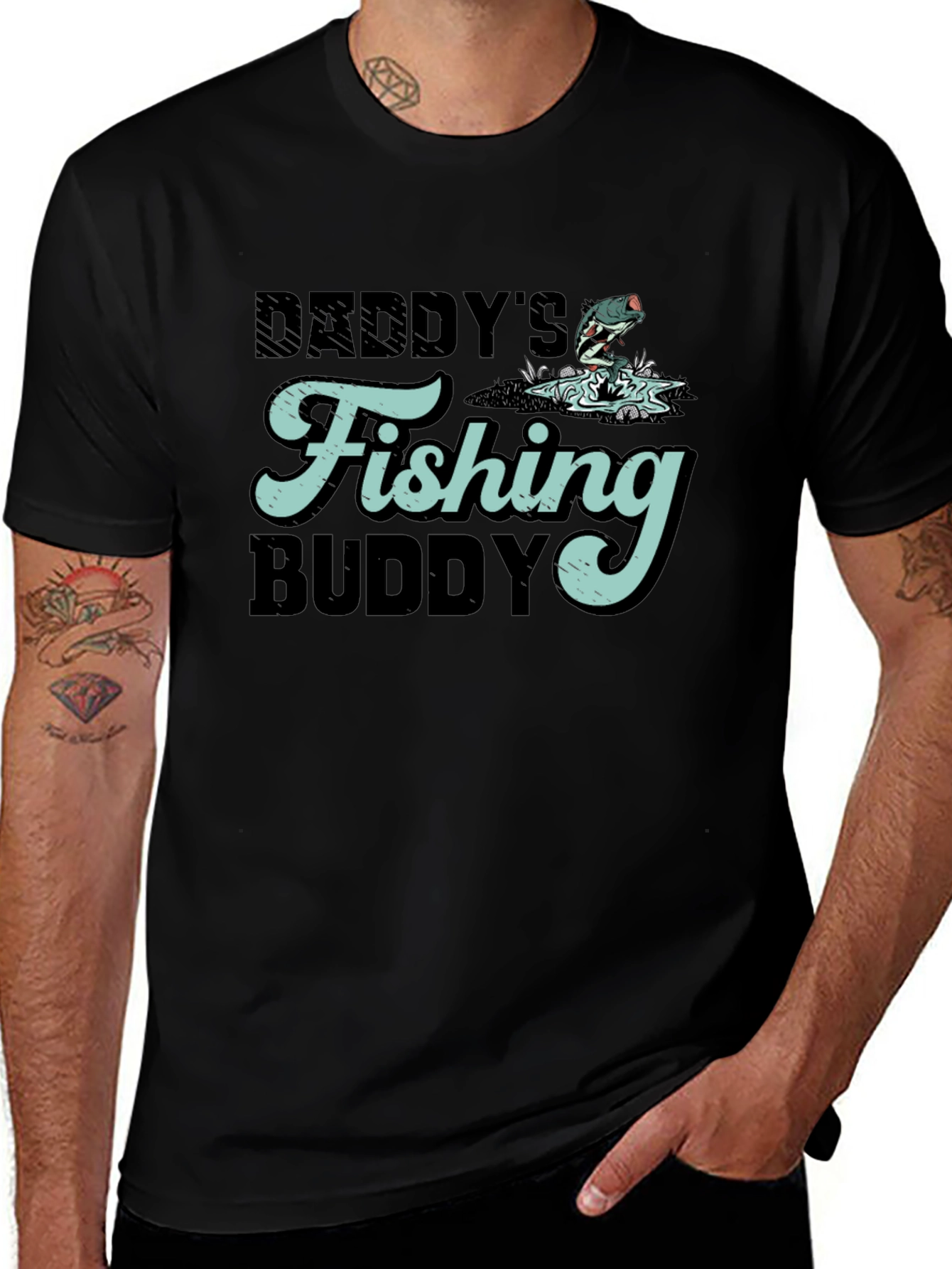 Variant 30 of Daddy's Fishing Buddy Black Graphic Tee