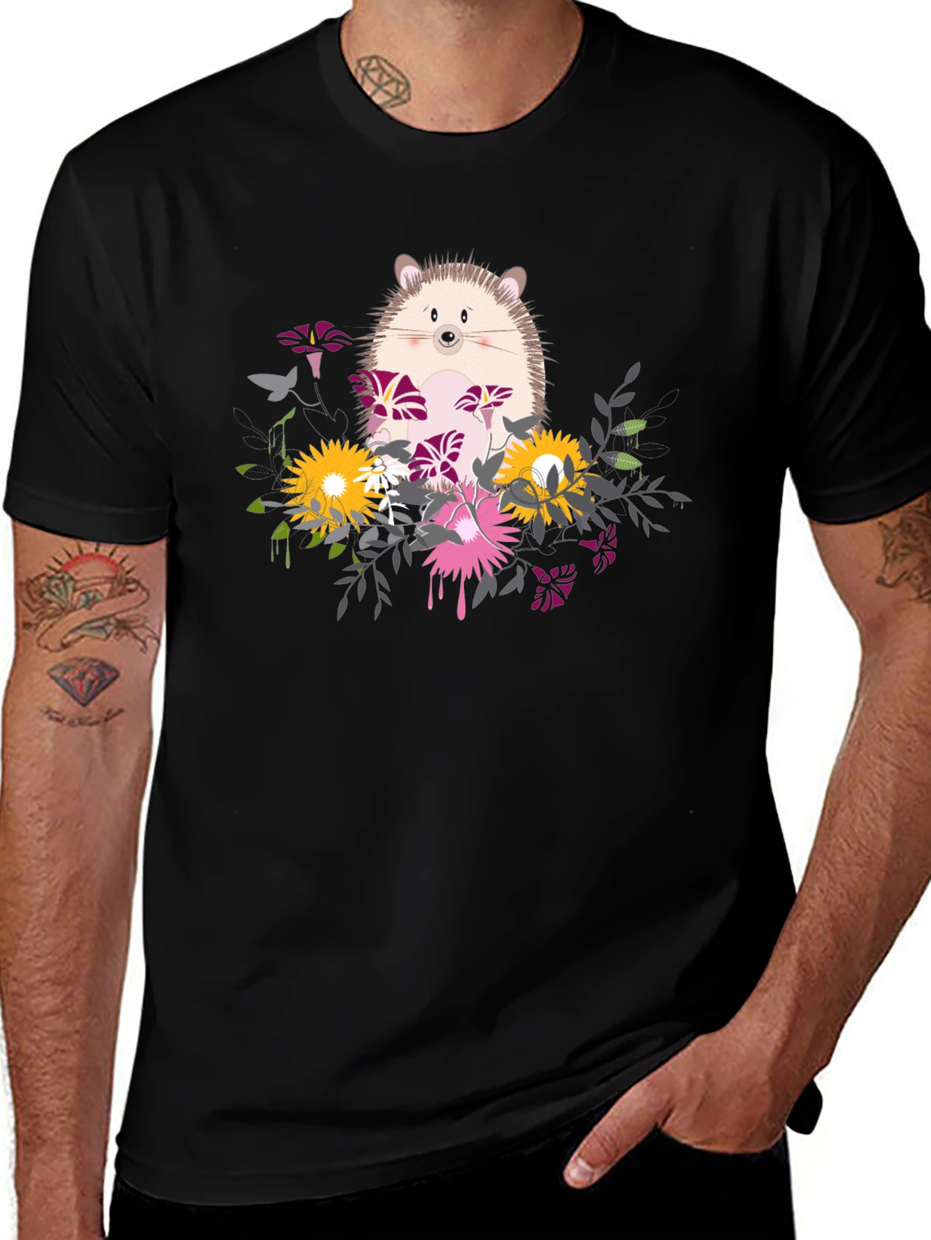 Variant 20 of Hedgehog Floral Graphic Tee - Cute & Stylish