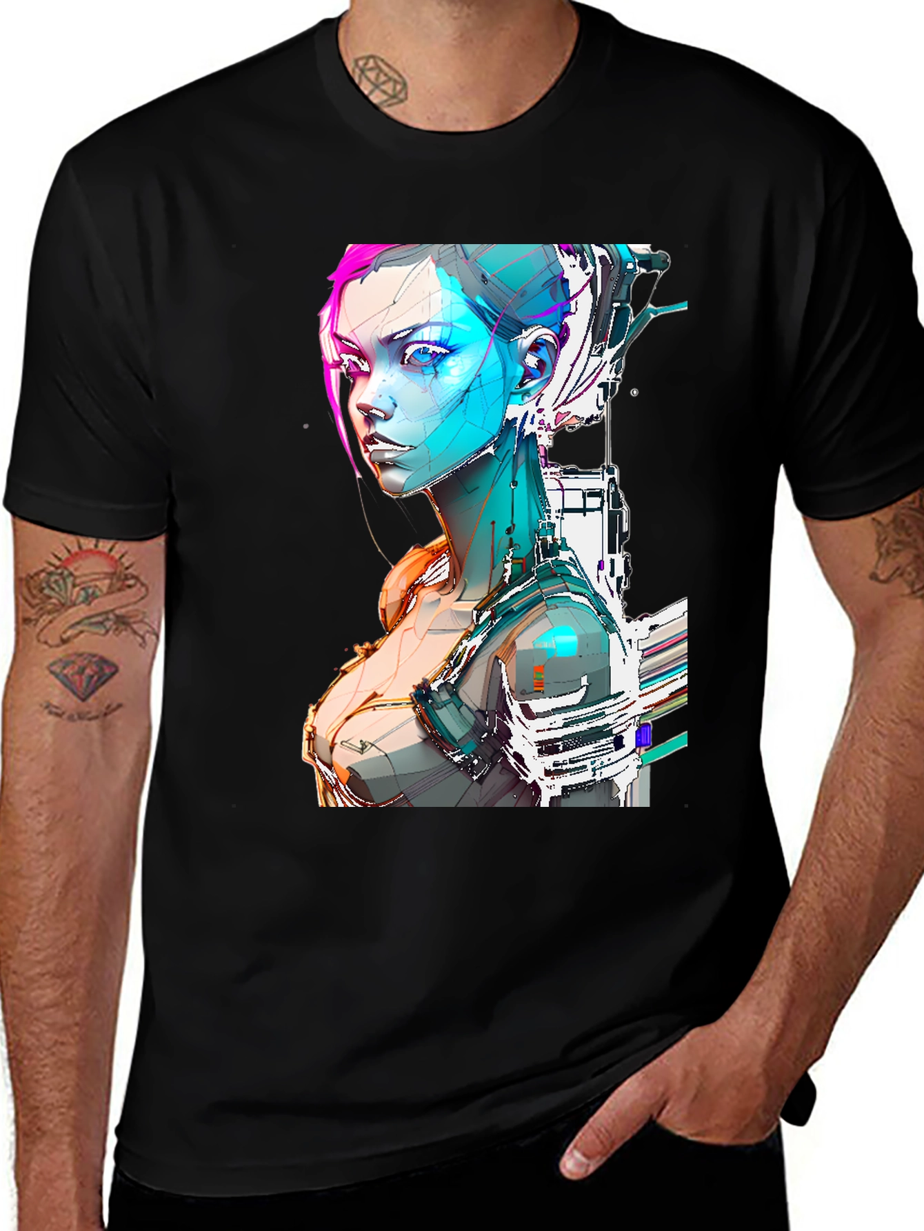 Variant 3 of Cyberpunk Girl Graphic Tee - Futuristic Design