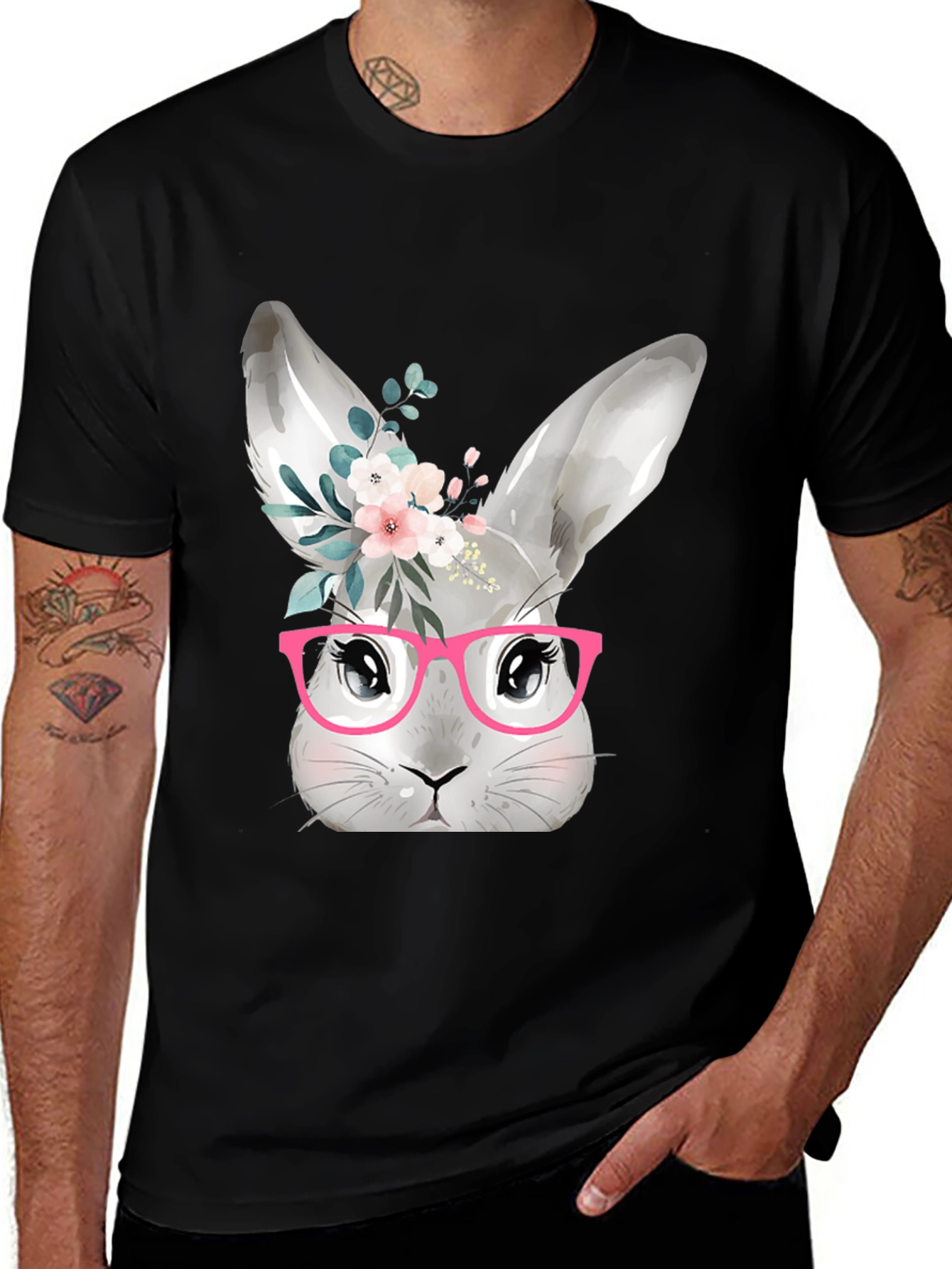 Variant 20 of Cute Bunny with Glasses T-Shirt - Black