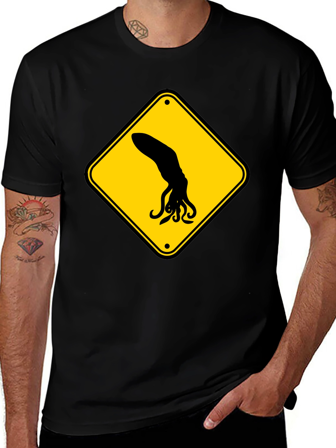 Variant 2 of Squid Warning Black T-Shirt