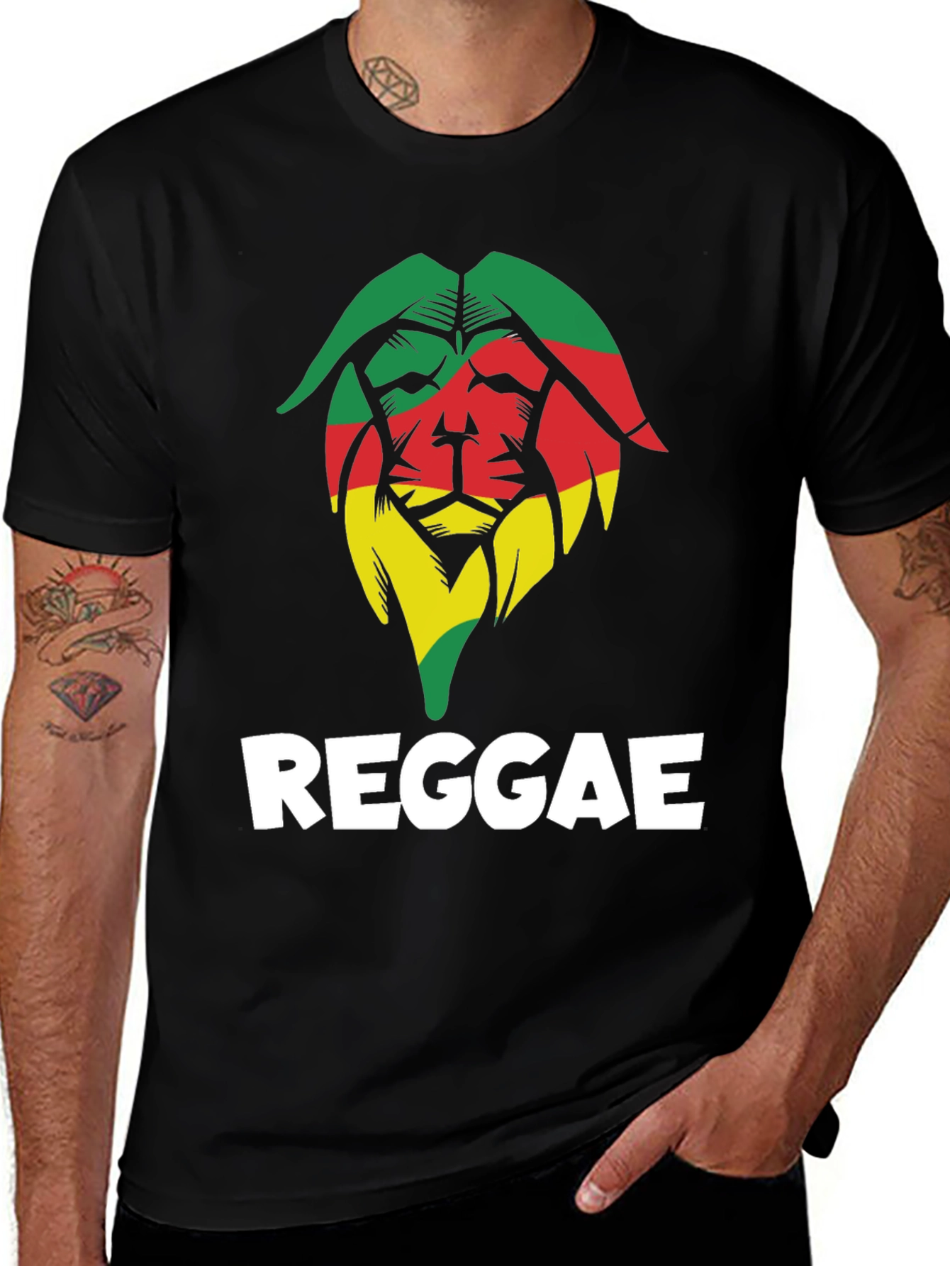 Variant 7 of Reggae Lion Graphic Tee - Black Cotton T-Shirt