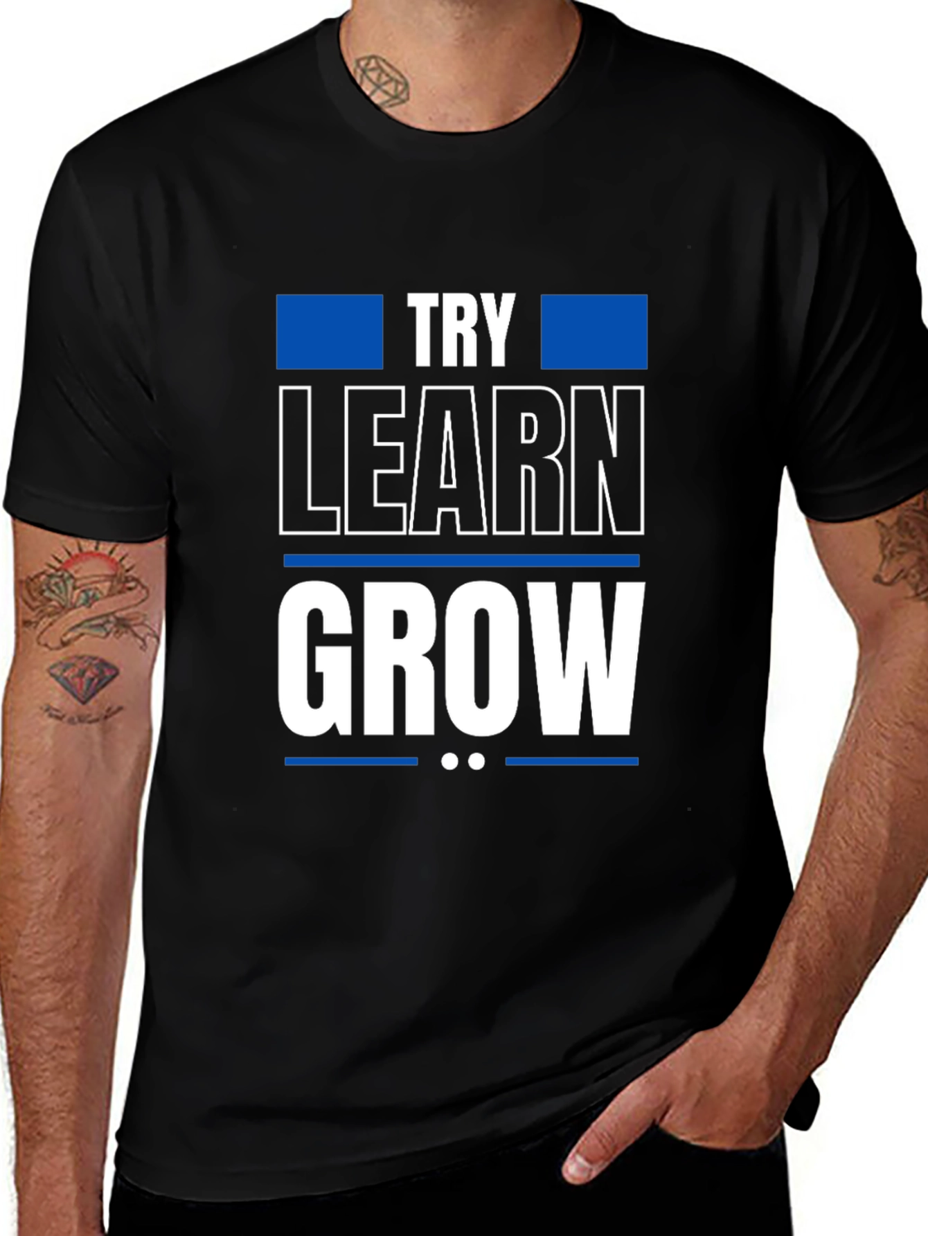 Variant 26 of Motivational Black T-Shirt - Try, Learn, Grow