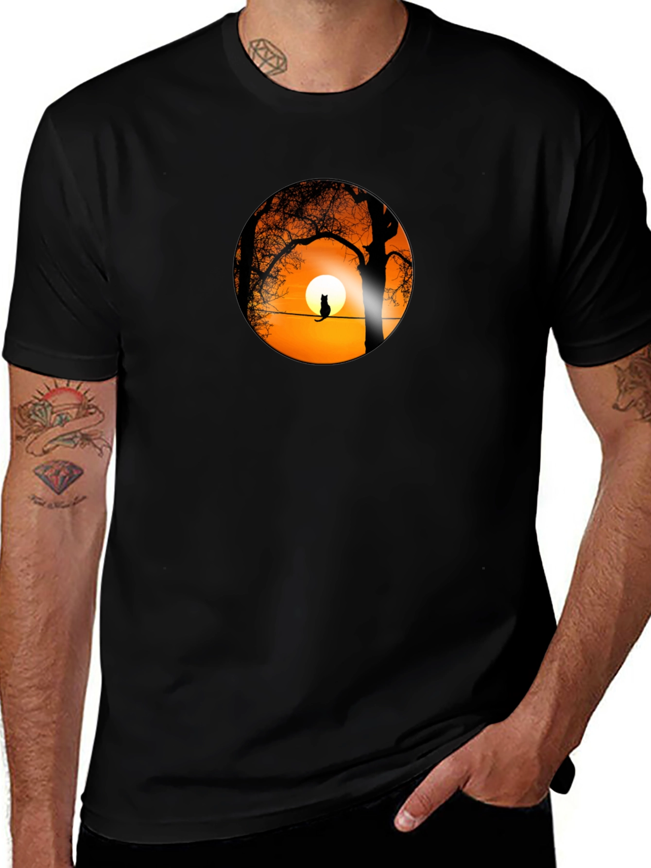 Variant 8 of Sunset Silhouette Cat Graphic Tee