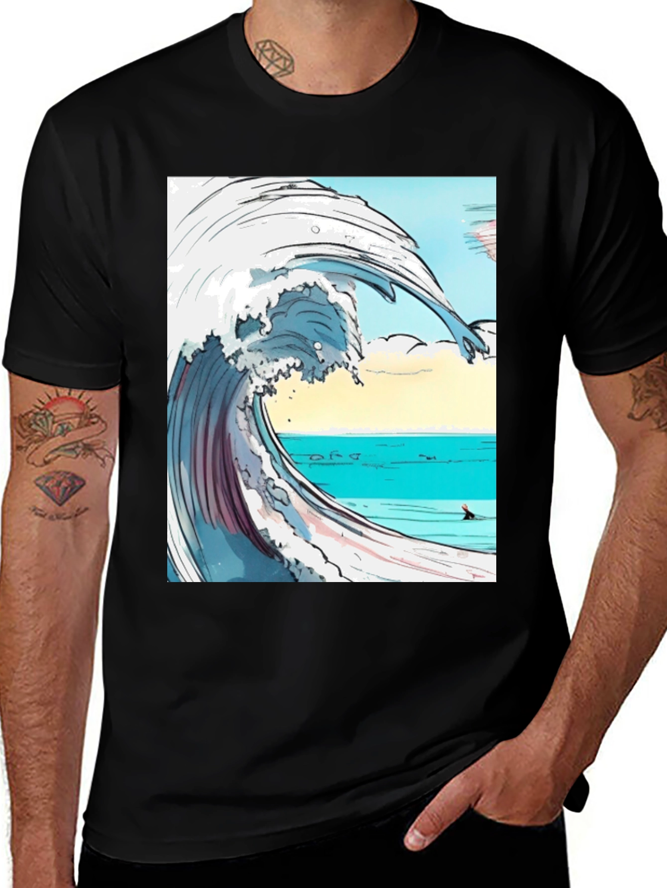 Variant 16 of Ocean Wave Graphic Tee - Black