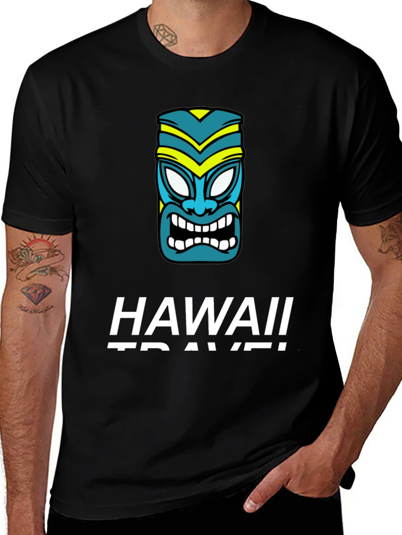 Hawaii Travel T-Shirt with Tiki Mask Graphic