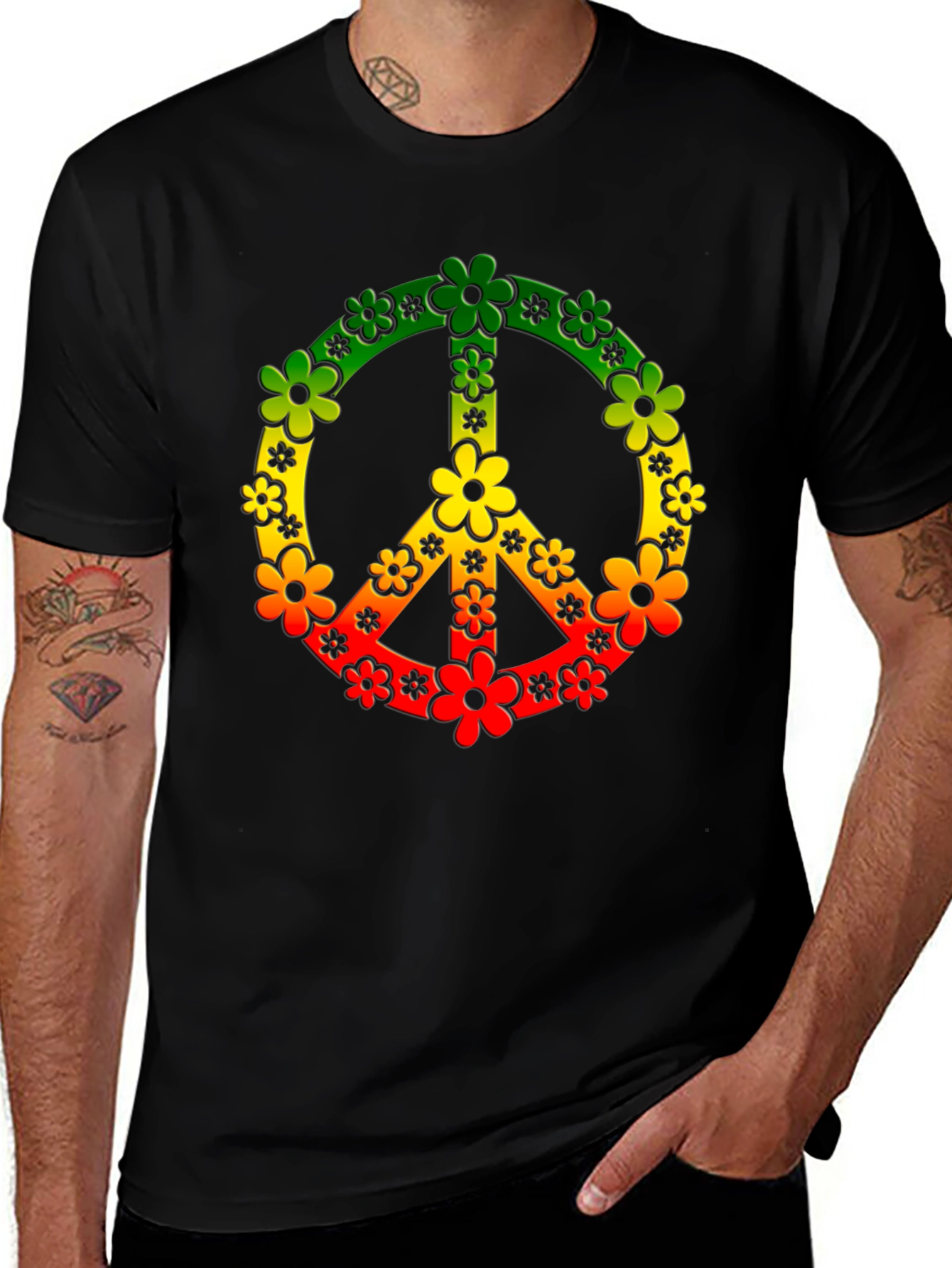 Variant 17 of Rasta Peace Sign Flower Power T-Shirt