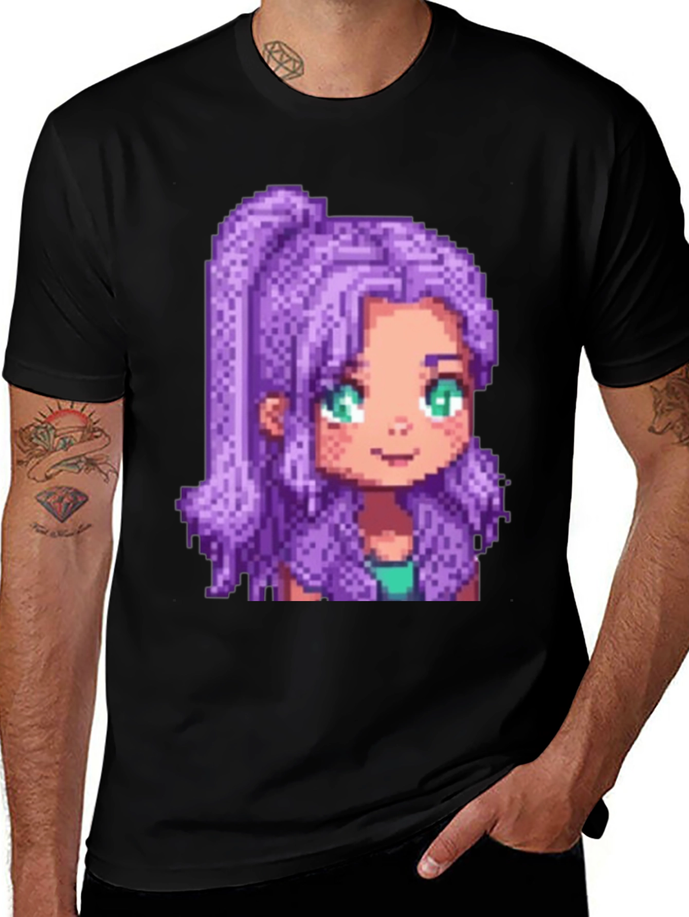 Variant 3 of Pixel Art Girl Black T-Shirt