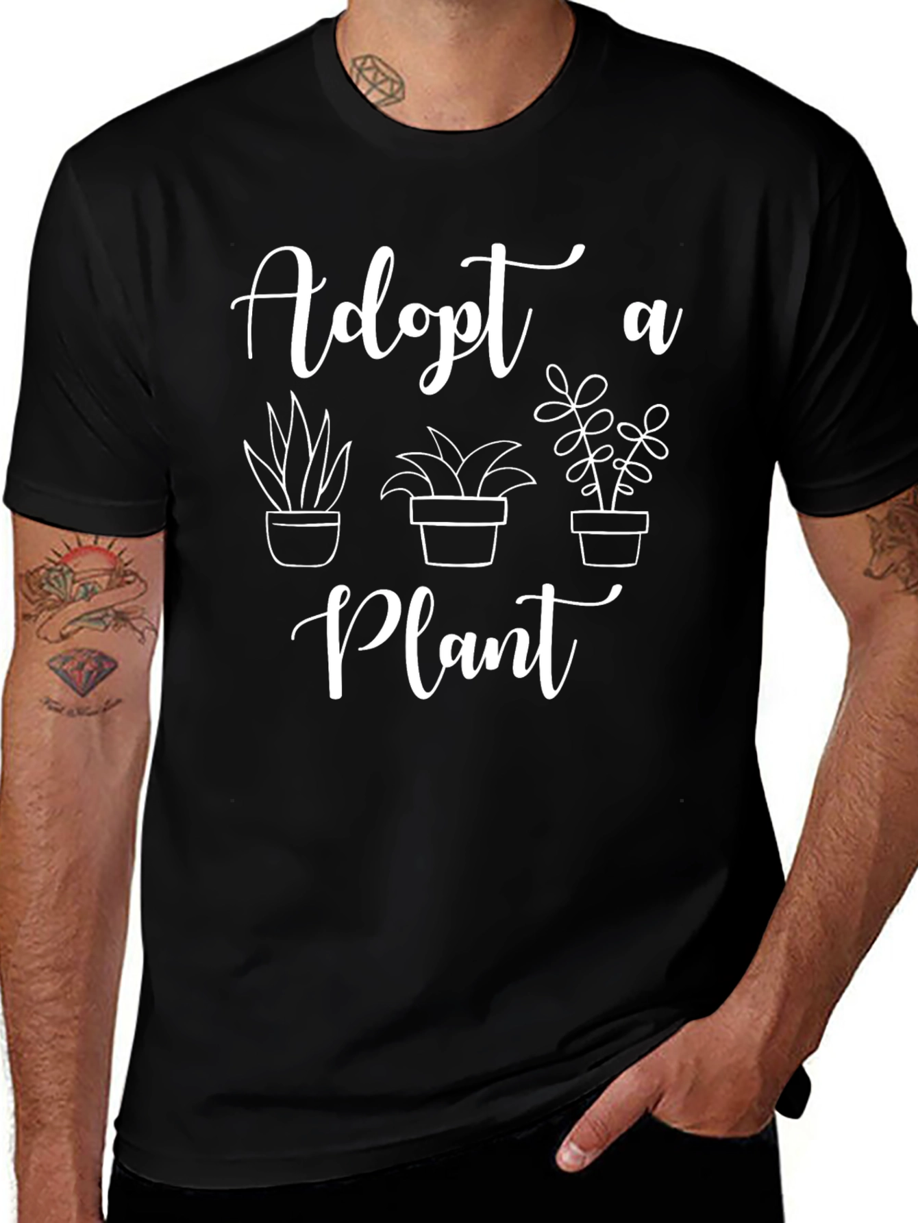 Adopt a Plant Black Graphic T-Shirt