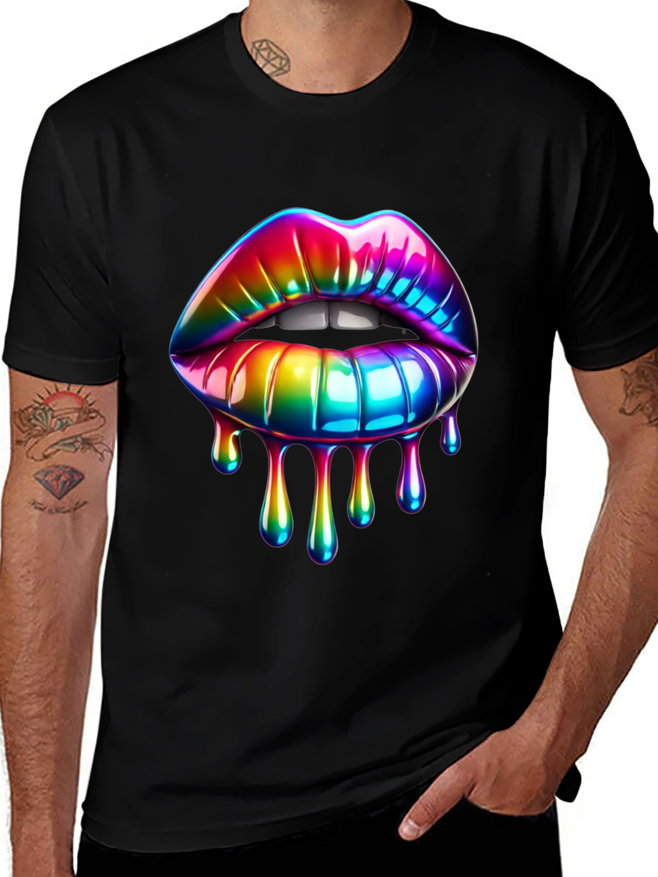 Black Rainbow Lips Graphic T-Shirt main image