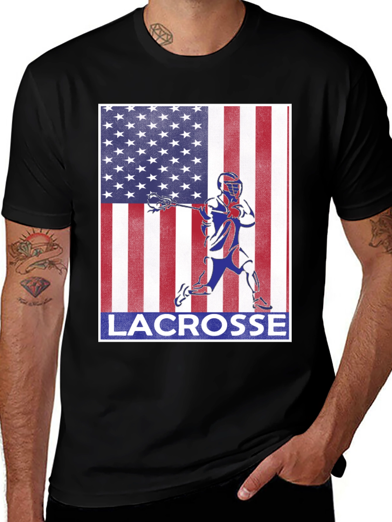 Variant 3 of Lacrosse USA Flag T-Shirt - Patriotic Athlete Tee