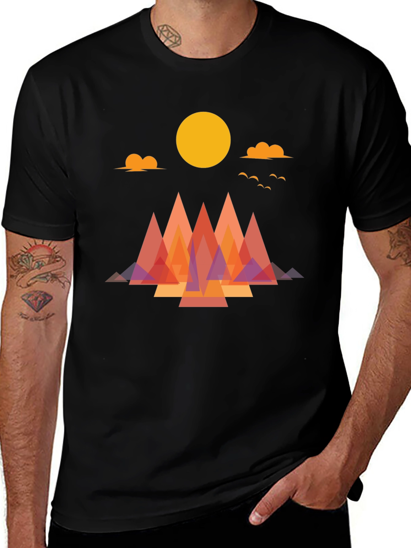 Variant 19 of Geometric Mountain Sunrise Graphic Tee - Soft Cotton Blend