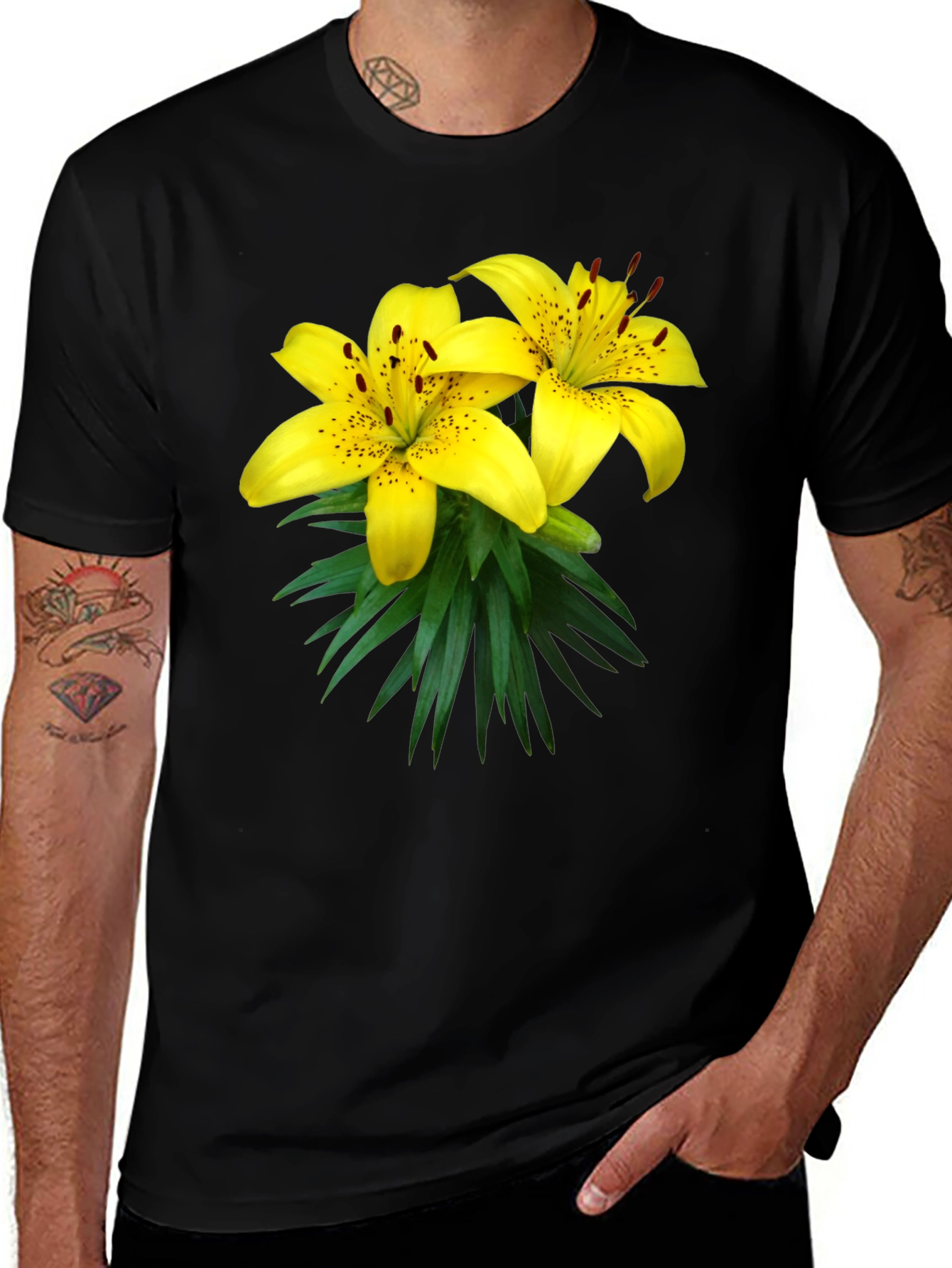 Variant 22 of Black T-Shirt with Yellow Lily Graphic