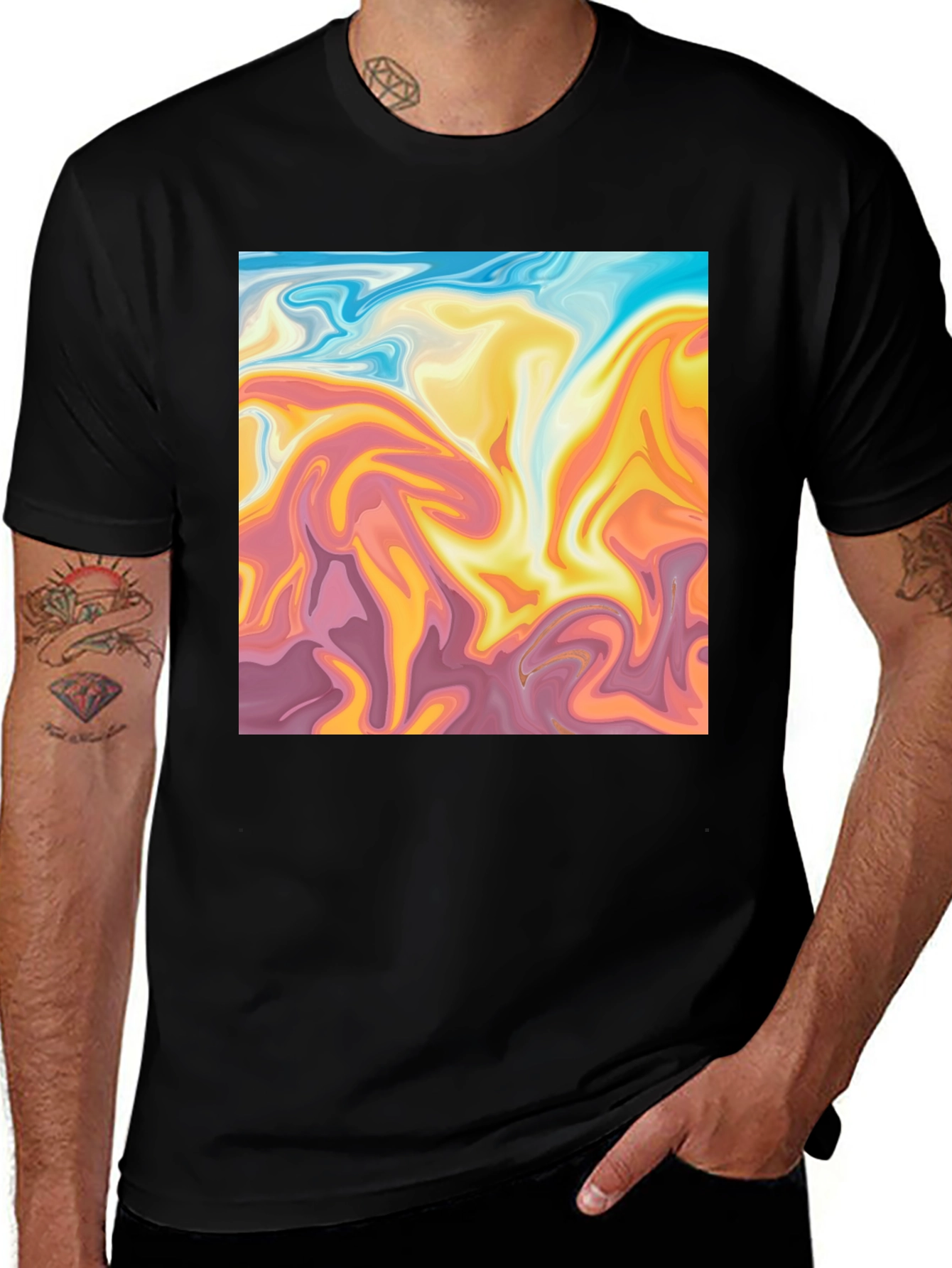 Abstract Art Graphic Tee - Stylish Men's Black T-Shirt