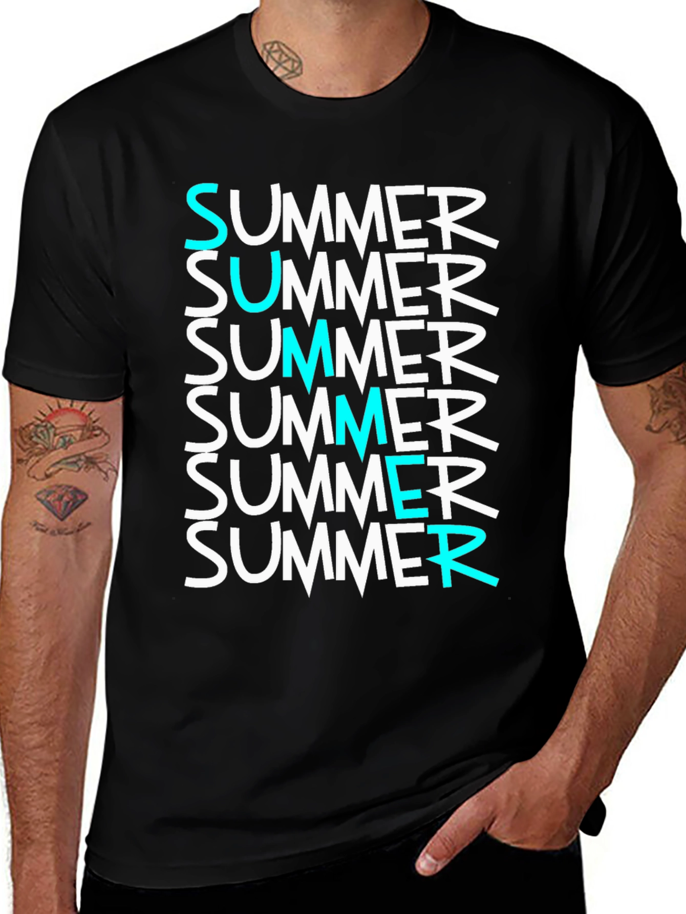 Variant 12 of Summer Text Print Black T-Shirt