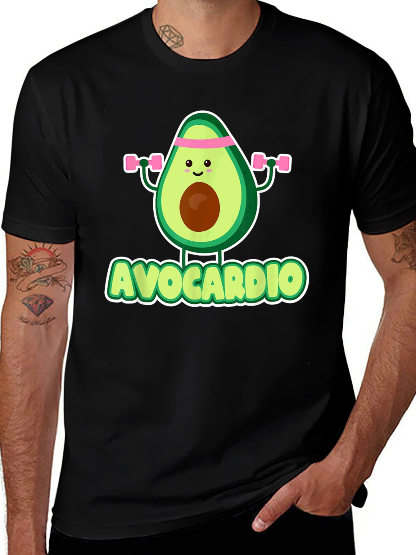 Variant 5 of Avocardio Men's Black T-Shirt - Funny Avocado Workout Tee